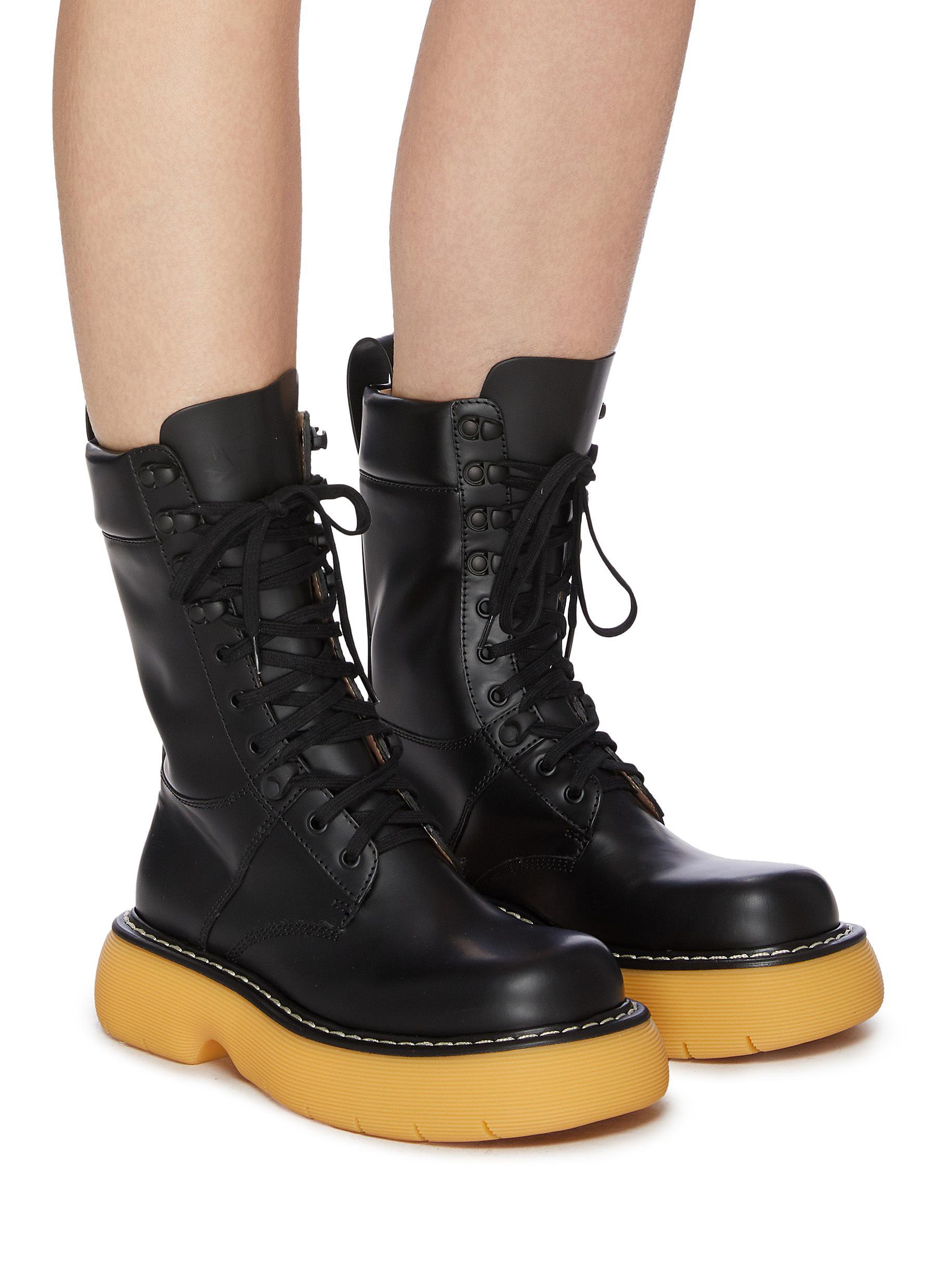 Bottega Veneta 'the Bounce' Tread Sole Leather Combat Boots in Black - Lyst