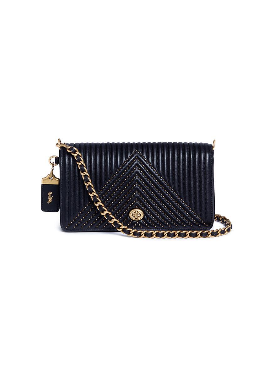 COACH 'dinky' Rivet Quilted Leather Crossbody Bag in Black | Lyst