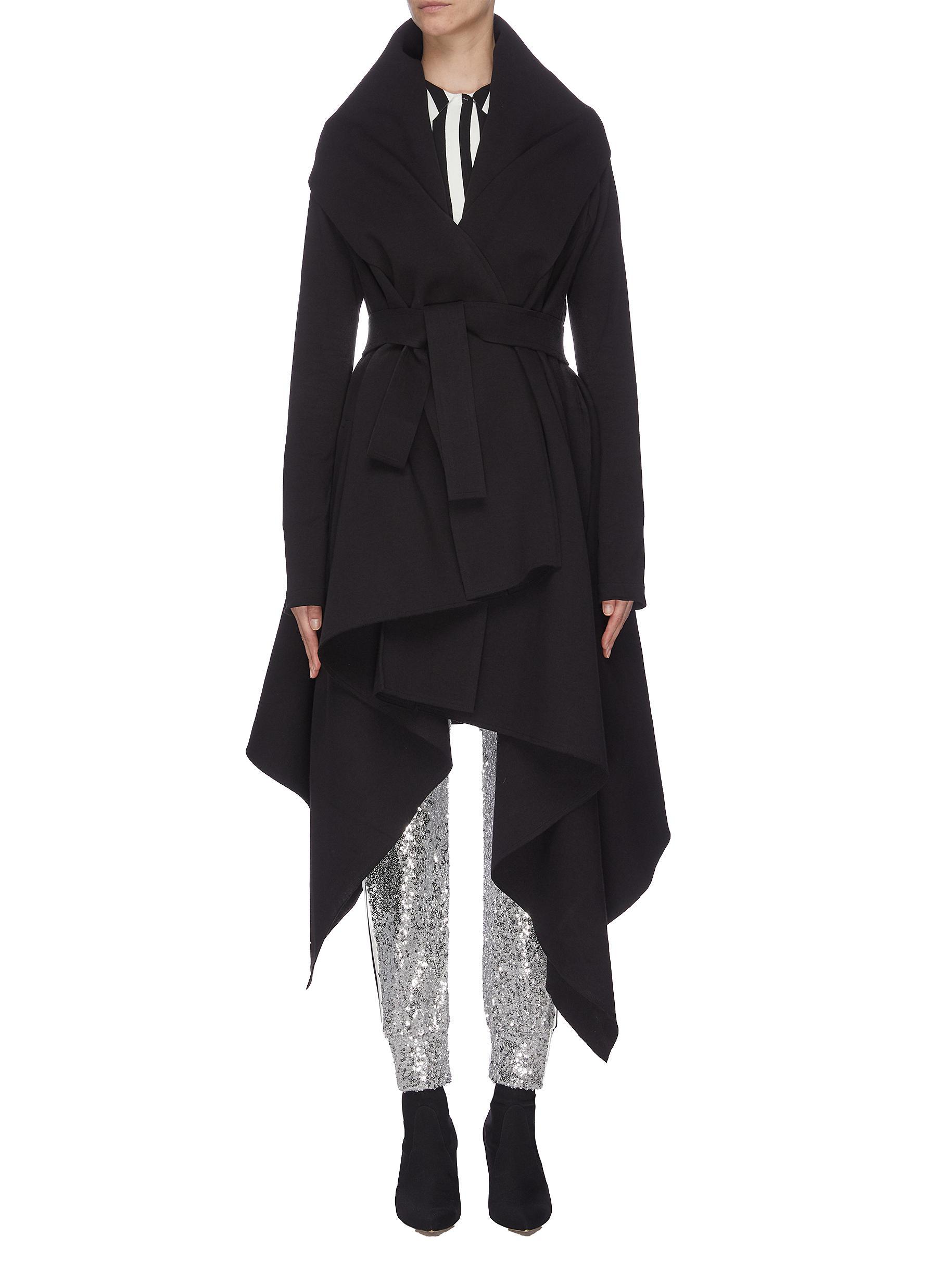 Norma Kamali Cotton Belted Asymmetric Draped Robe Coat in Black - Lyst