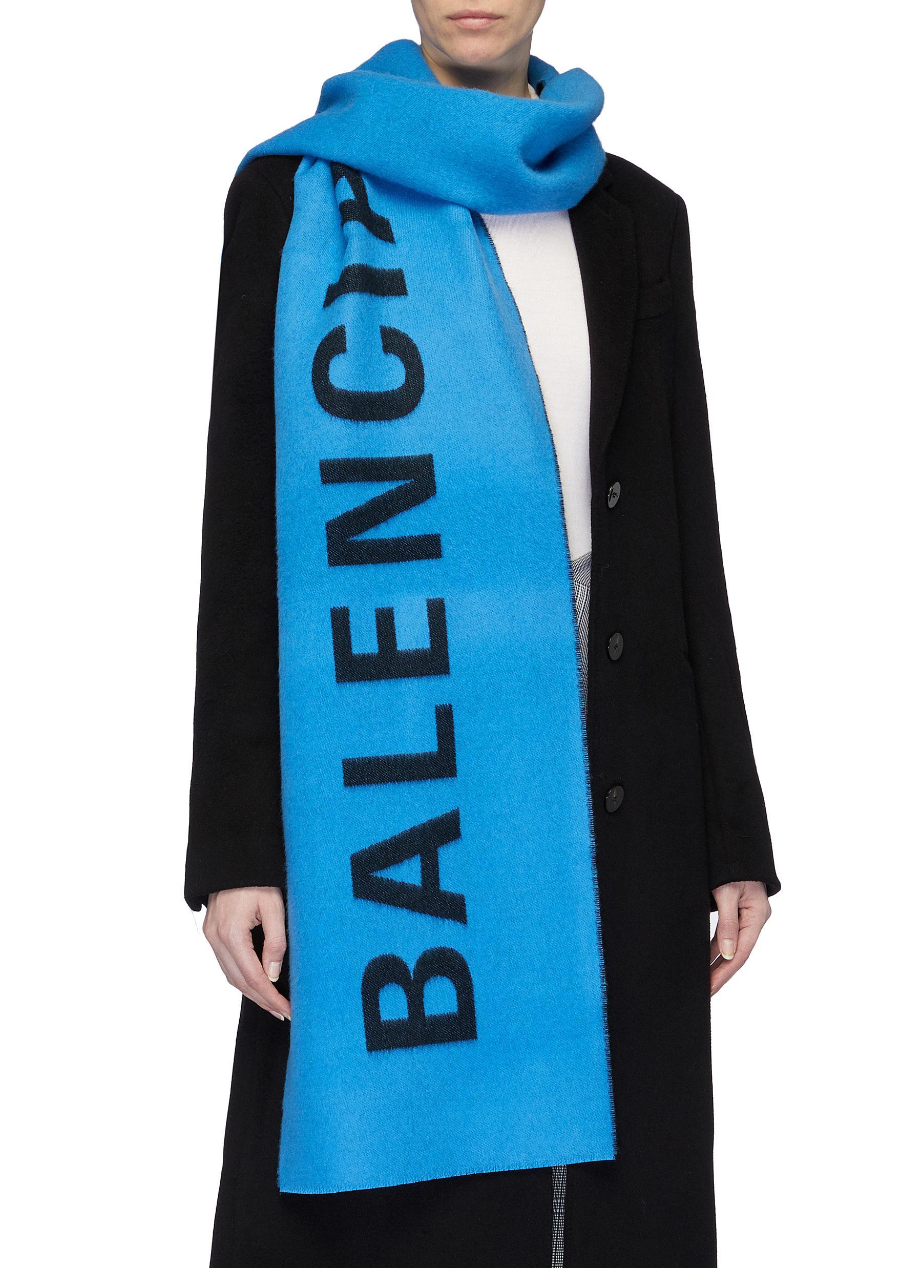 Balenciaga Logo Jacquard Wool Scarf in Blue | Lyst