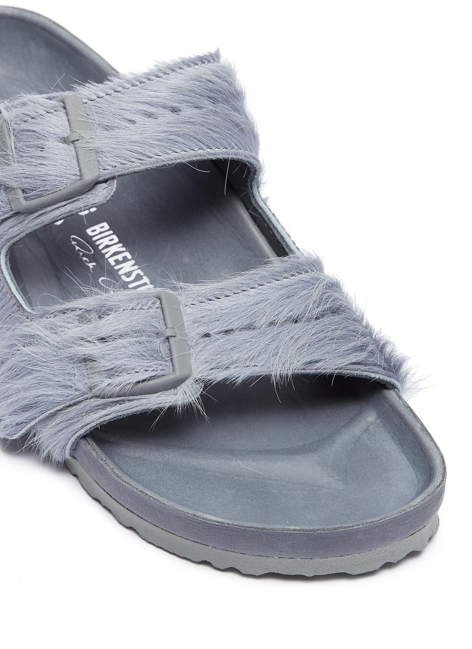 grey fluffy birkenstocks