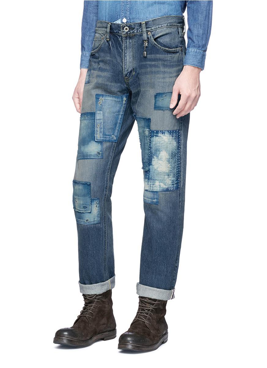 FDMTL Denim Boro Patchwork Slim Fit Jeans in Blue for Men - Lyst
