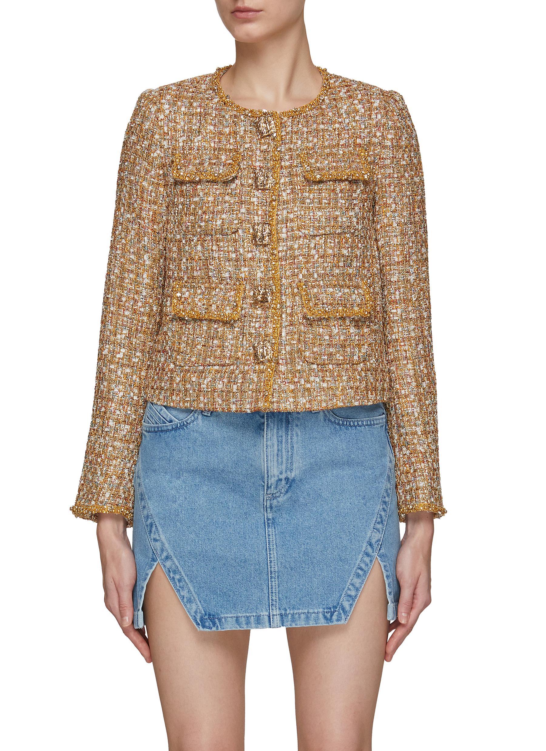 SelfPortrait Tinsel Pocket Detail Boucle Jacket in Metallic Lyst