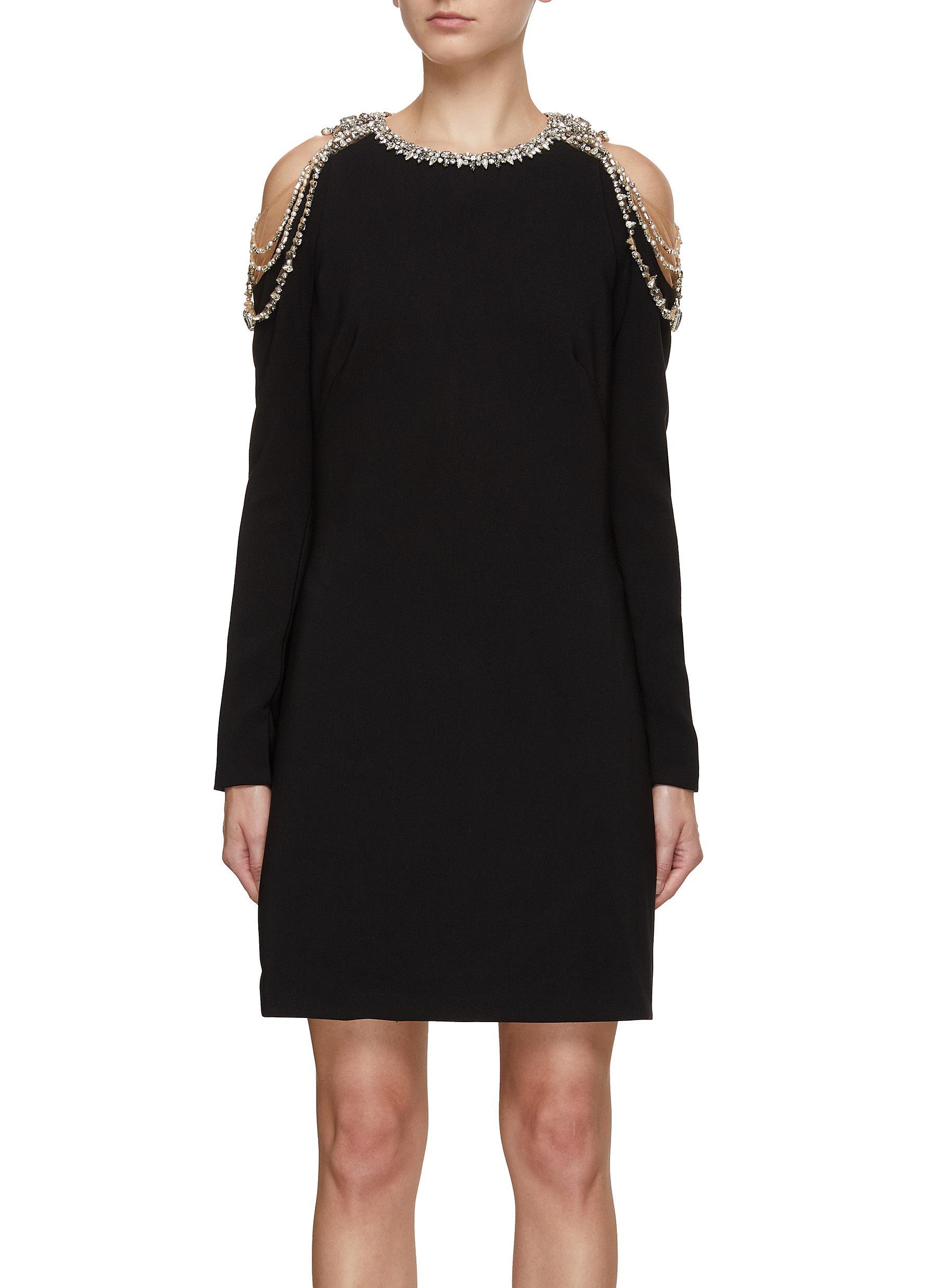 Marchesa Crystal Embellished Cocktail Shift Dress in Black Lyst