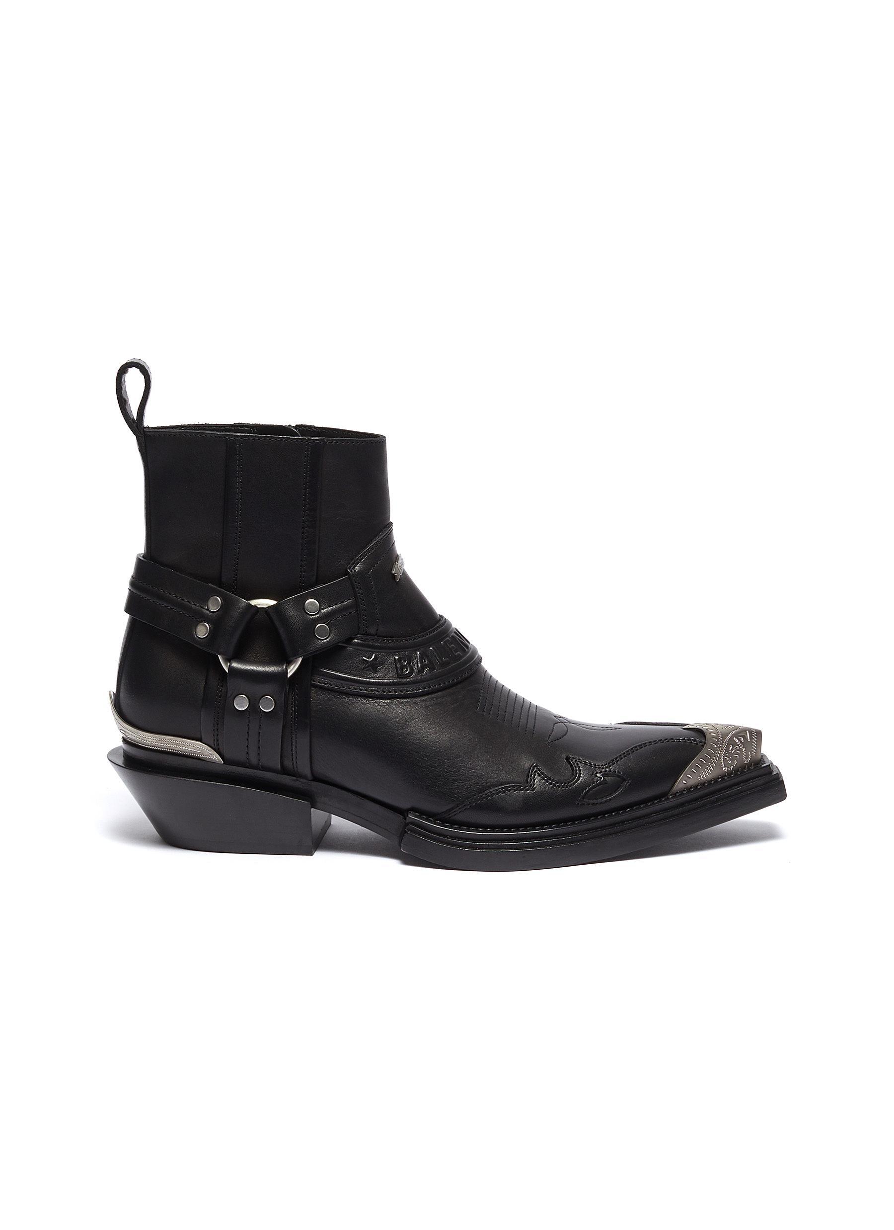 Balenciaga 'santiag' Metal Toe Cap Leather Ankle Boots in Black | Lyst