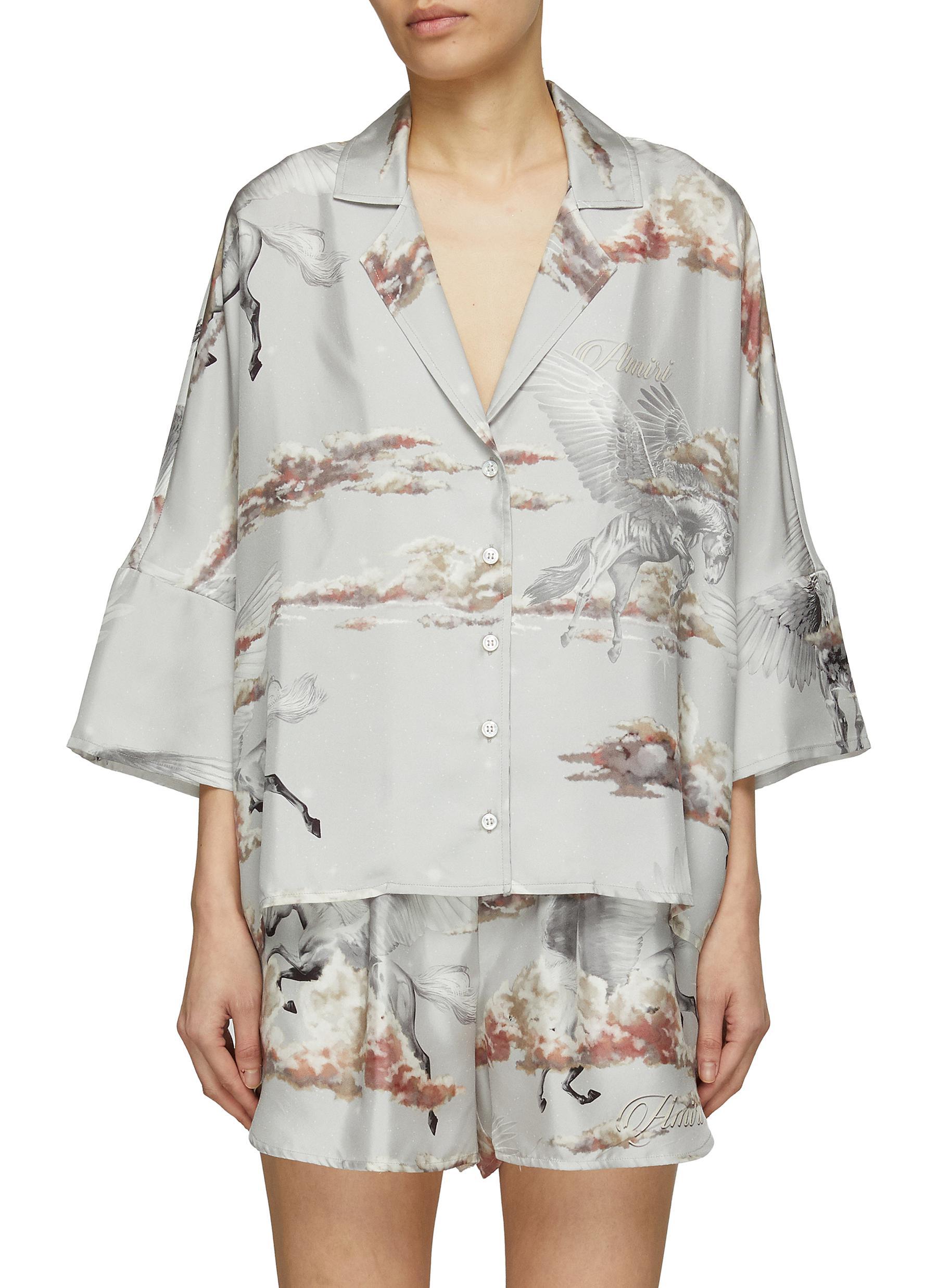 Amiri Pegasus Print Silk Oversized Bowling Shirt in Gray Lyst