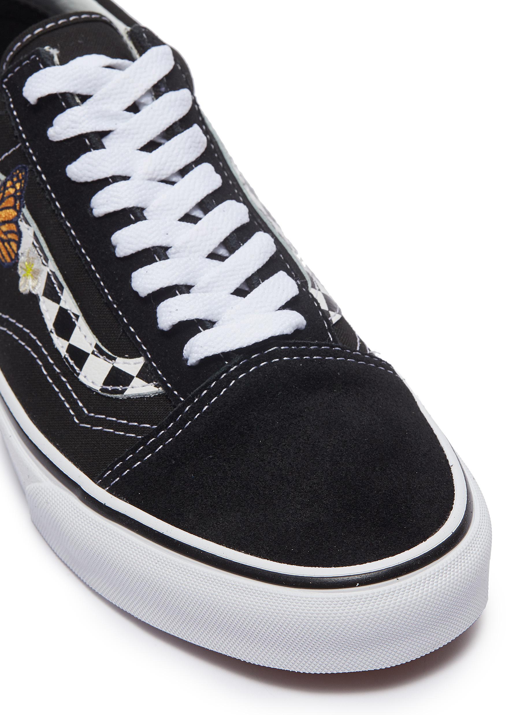 vans old skool black & white checkered floral skate shoes