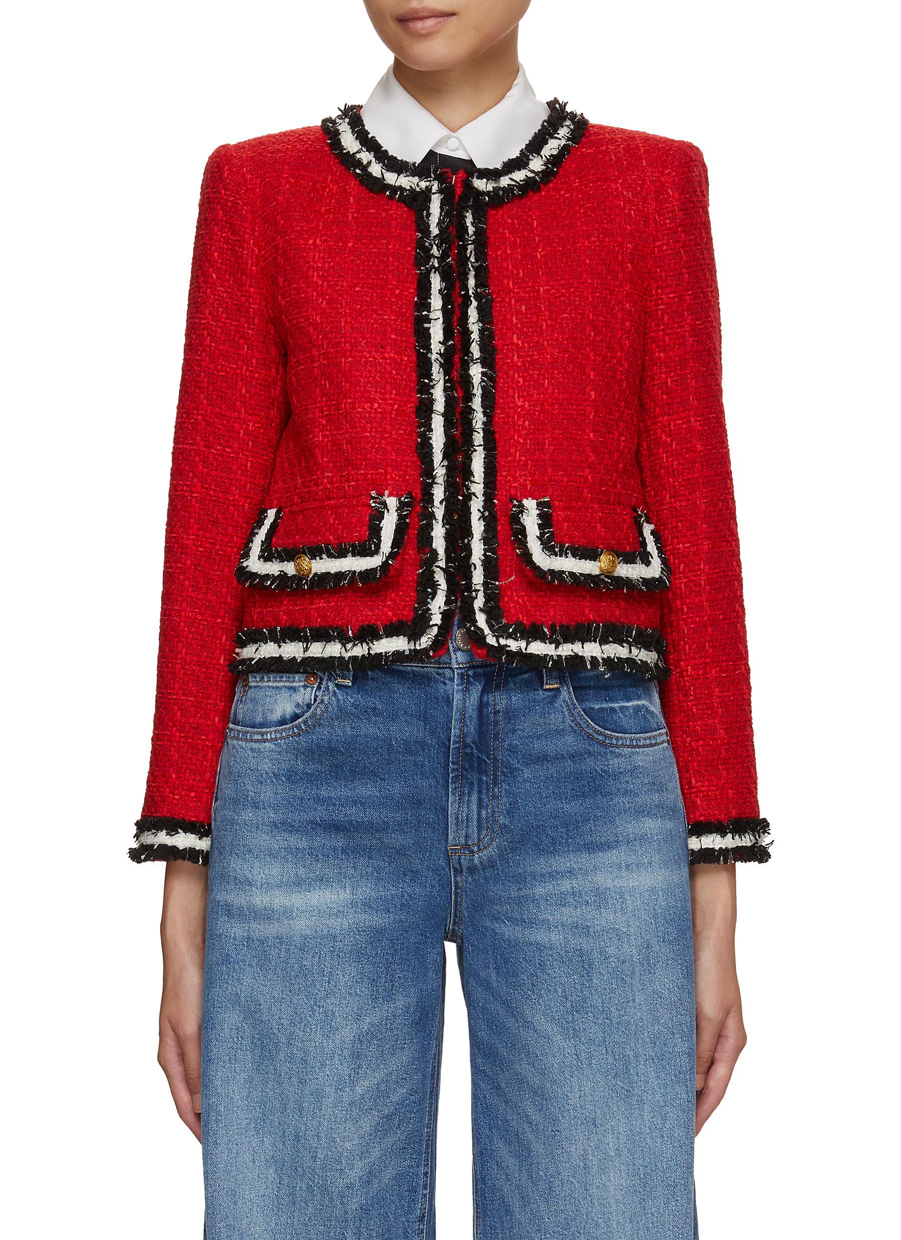 Alice + Olivia Landon Cropped Tweed Jacket in Red | Lyst