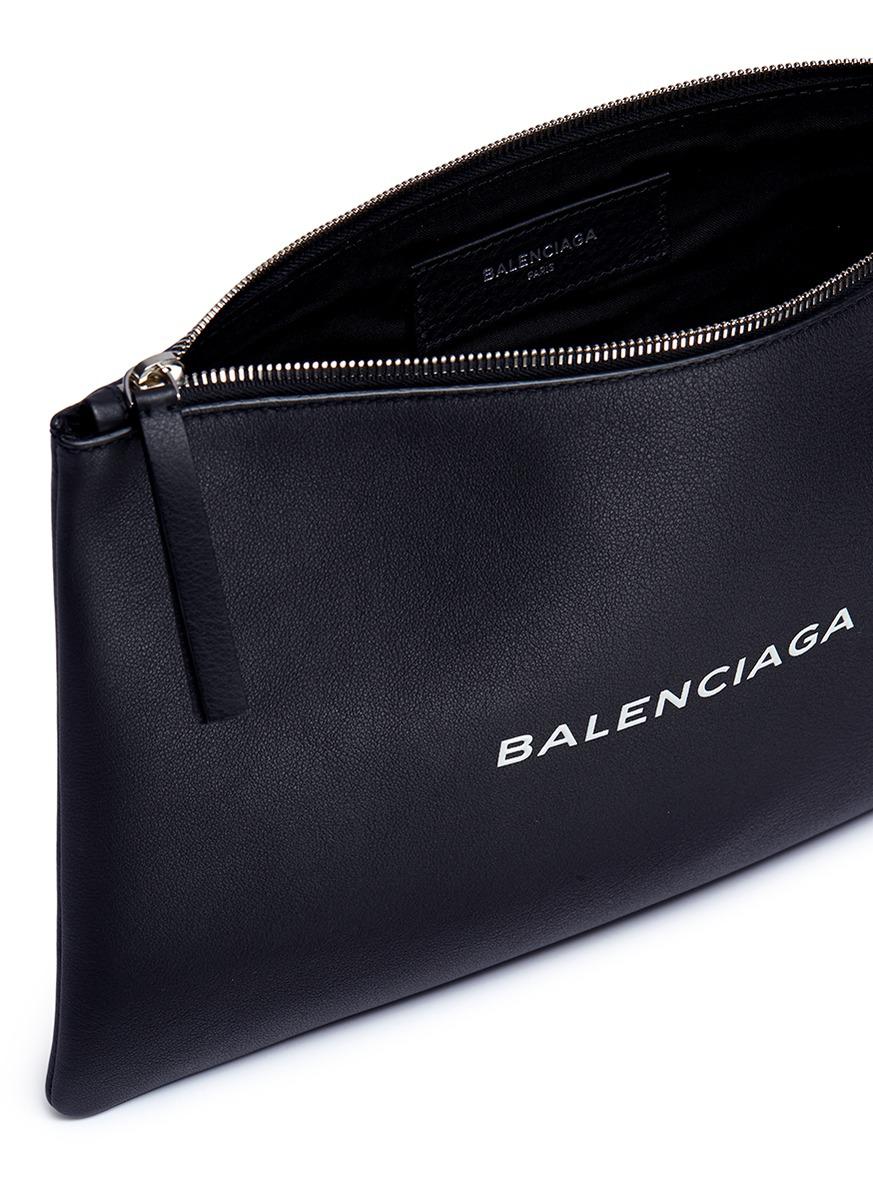 Balenciaga 'everyday' Logo Print Leather Zip Pouch in Black for Men - Lyst