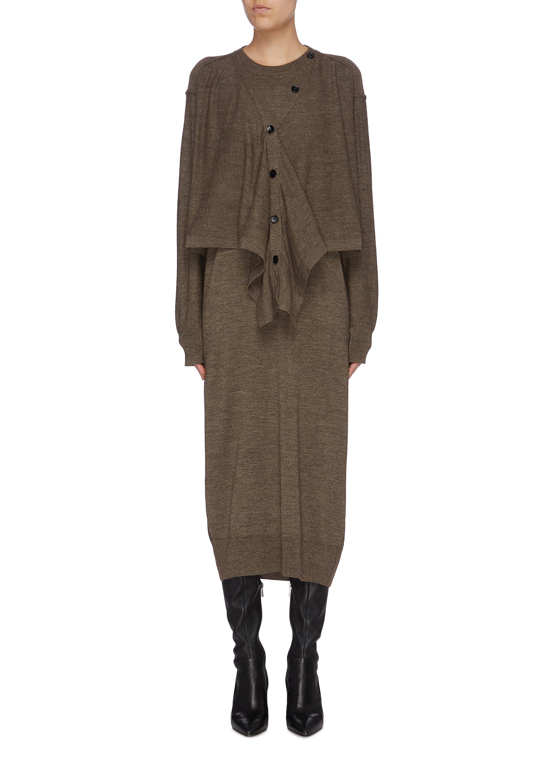 Lemaire Cardigan Panel Merino Wool-dralon Knit Dress in Brown - Lyst