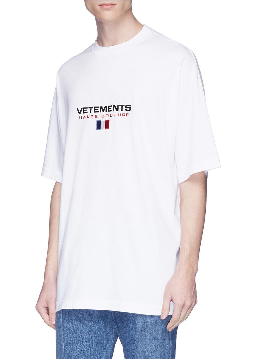 Vetements Flag Logo Embroidered T-shirt in White for Men - Lyst