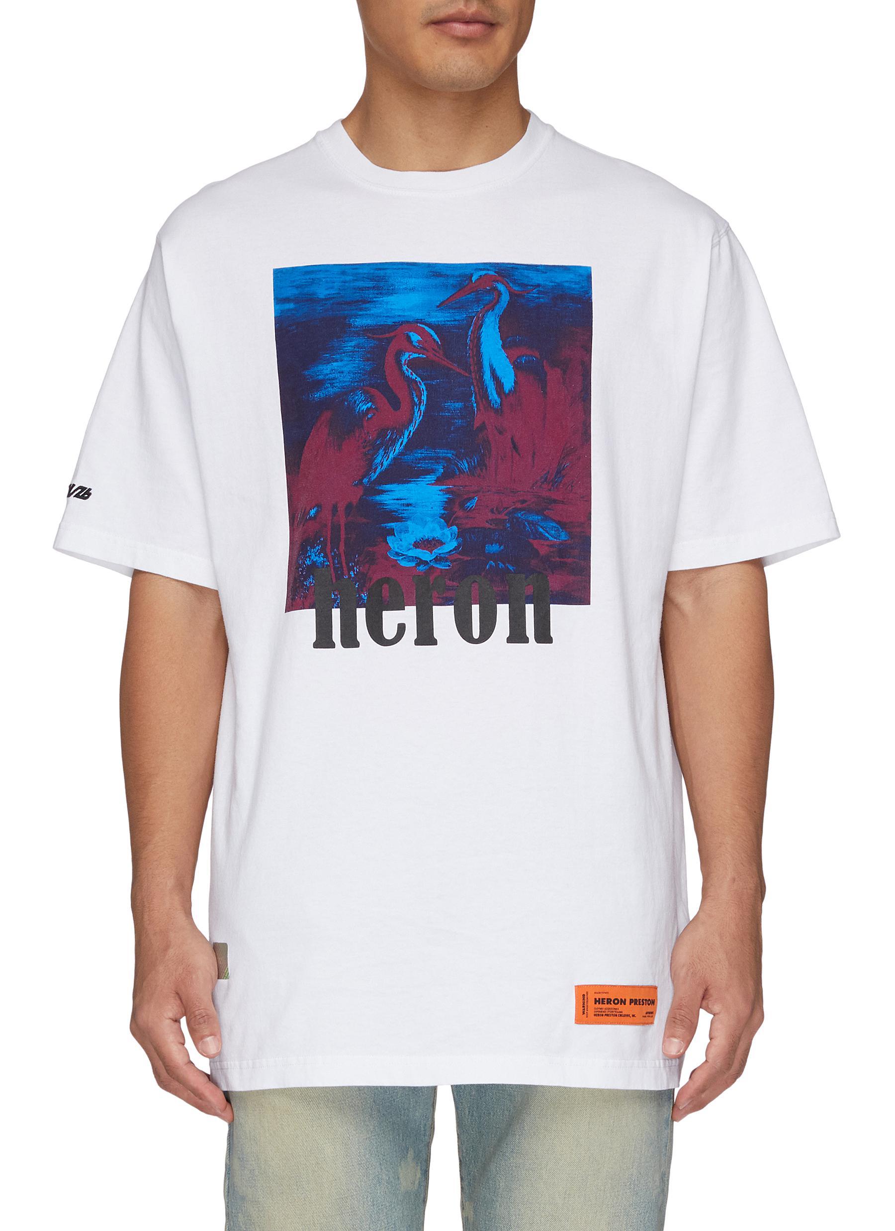 Heron Preston Cotton White T-shirt With Purple And Blue Birds Print for ...
