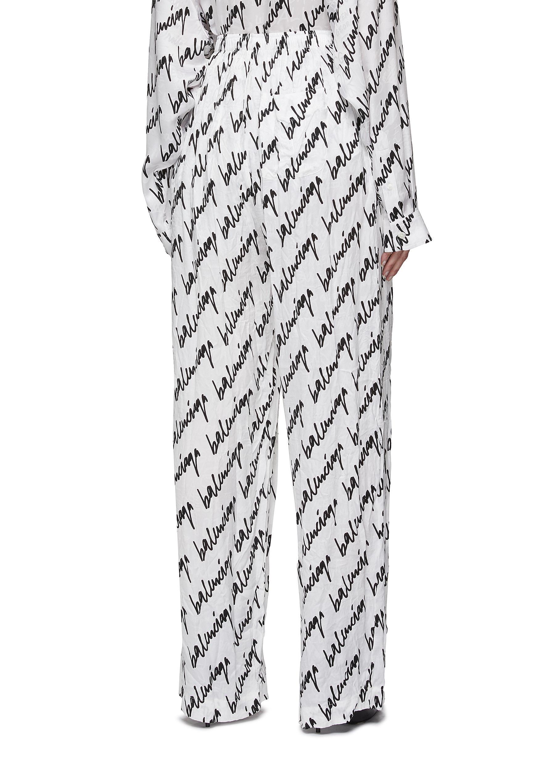 Balenciaga Cursive Logo Print Silk Pyjama Pants in Black | Lyst