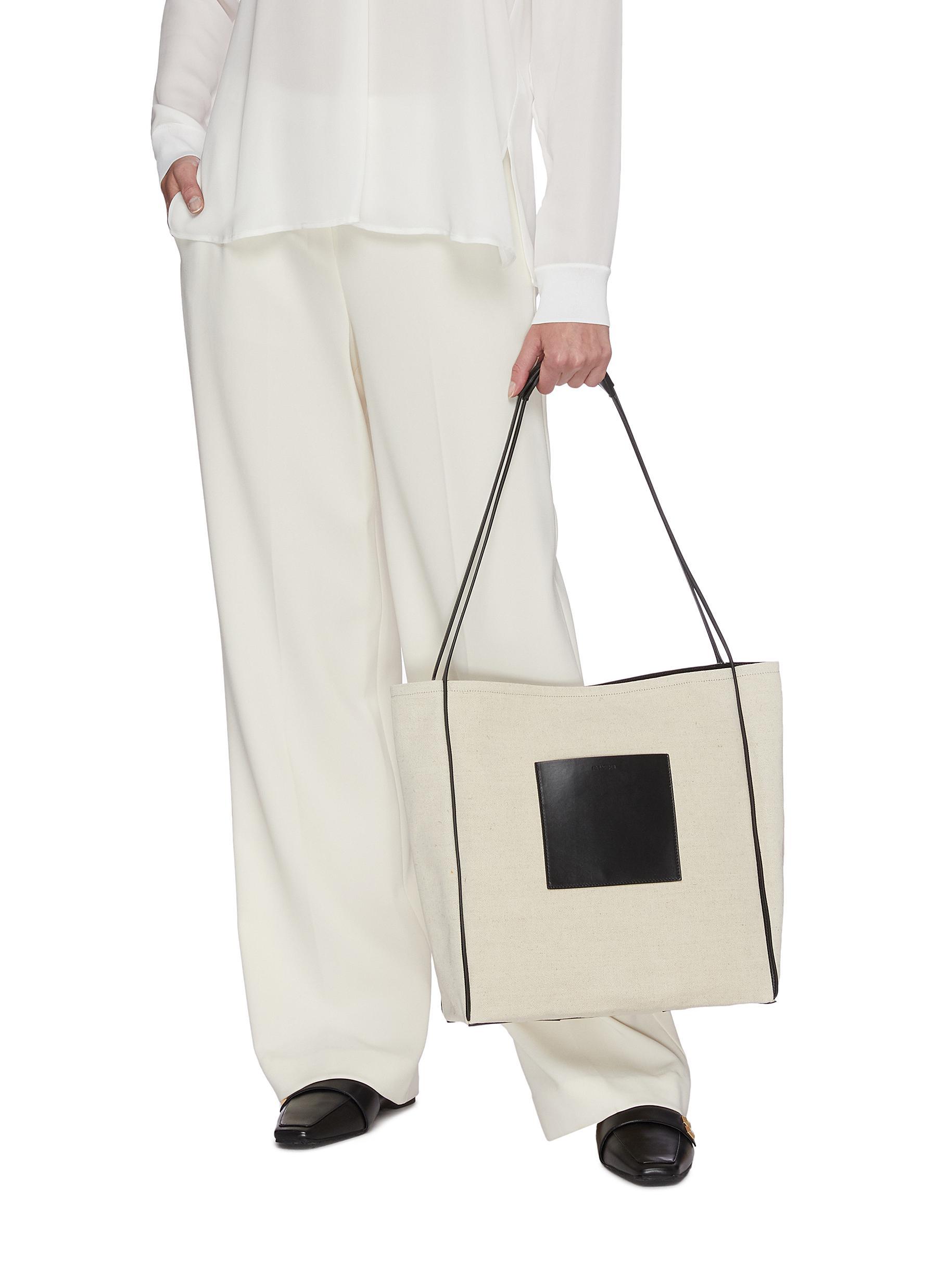 Jil Sander 'border' Medium Canvas Shopper Tote in White | Lyst