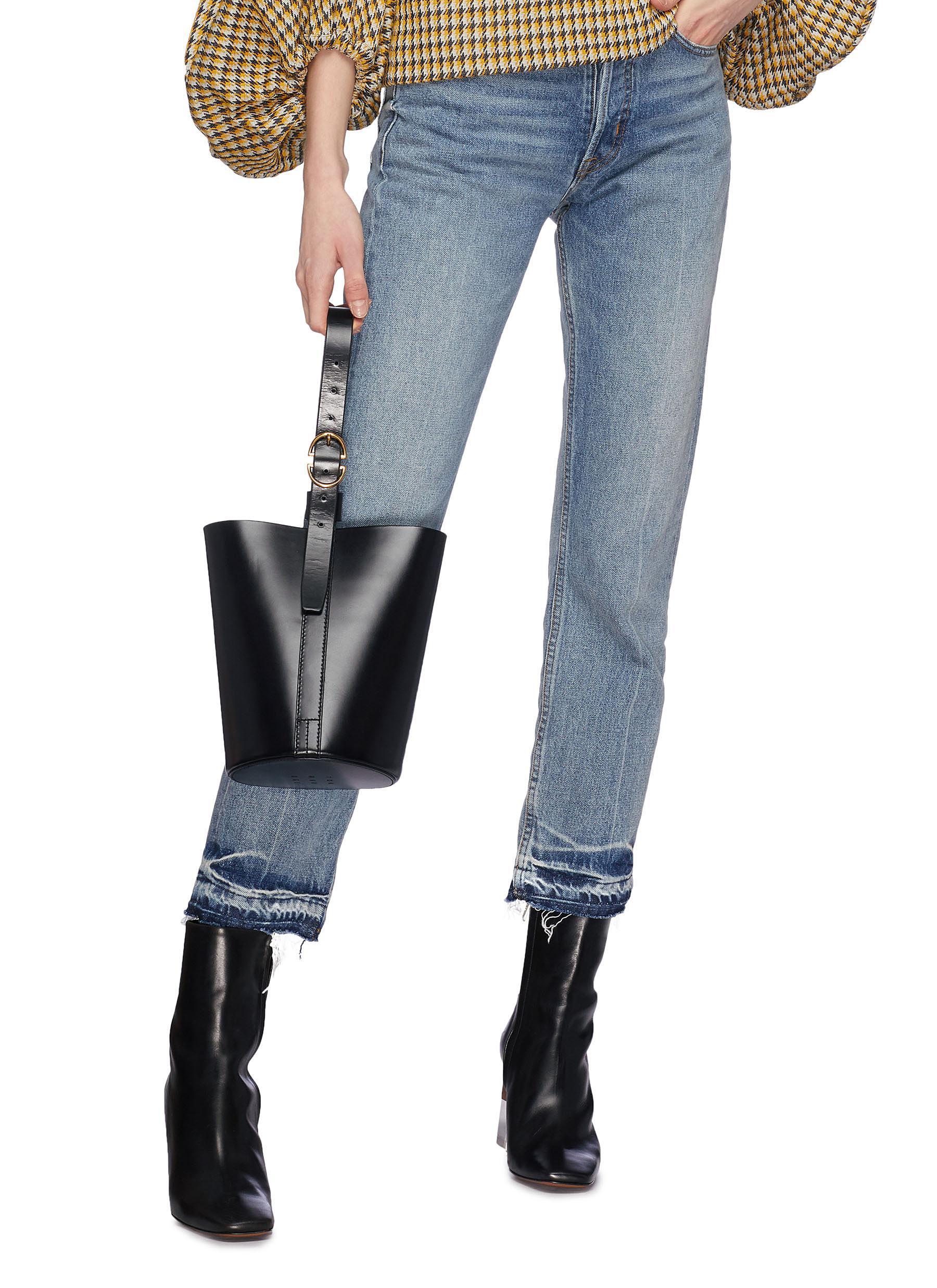 trademark leather bucket bag