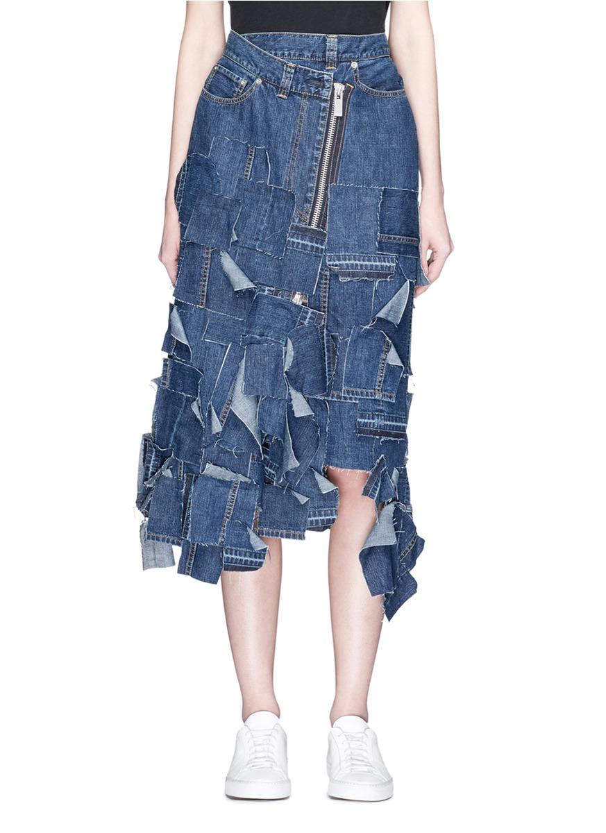 long denim patchwork skirt