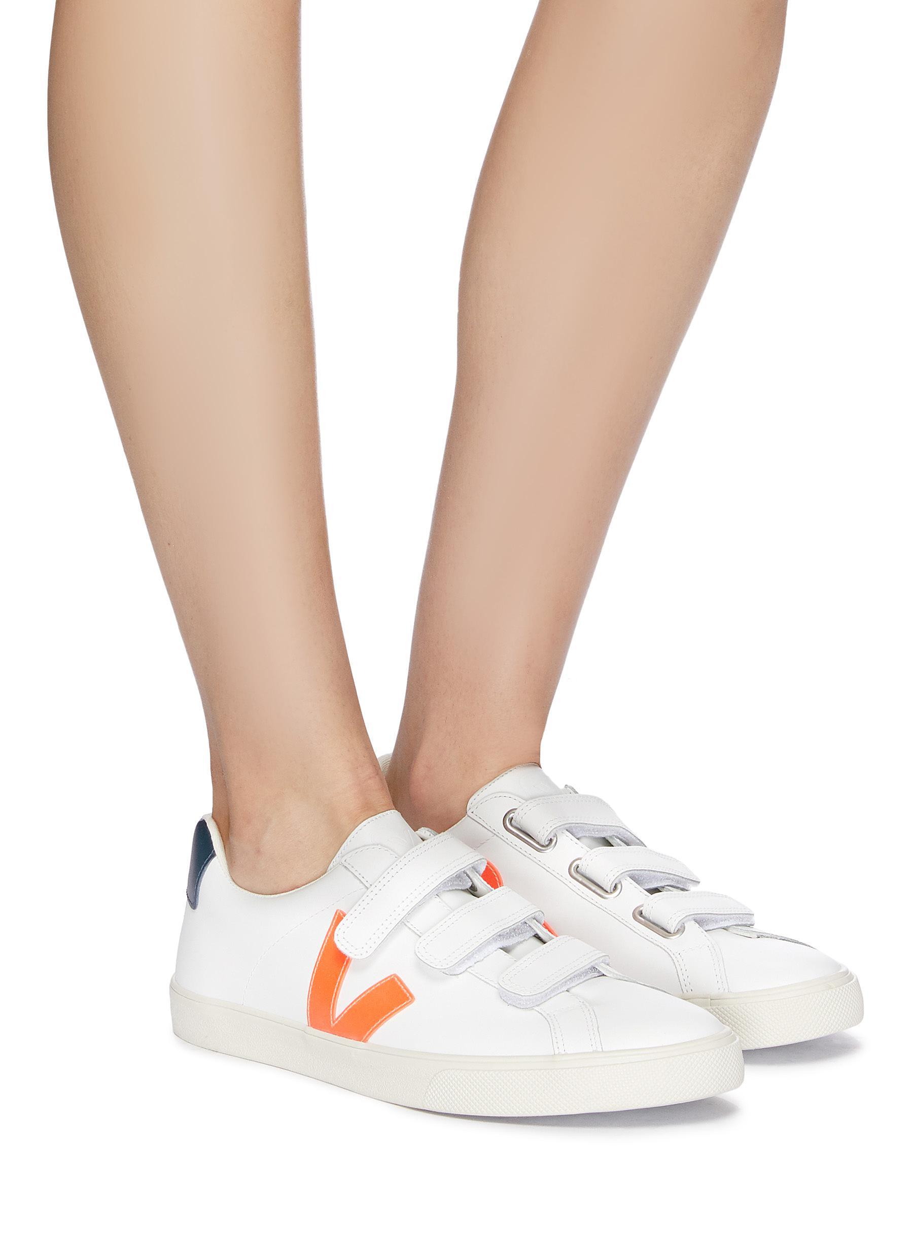 Veja '3-lock Logo' Leather Sneakers in White,Orange (White) | Lyst