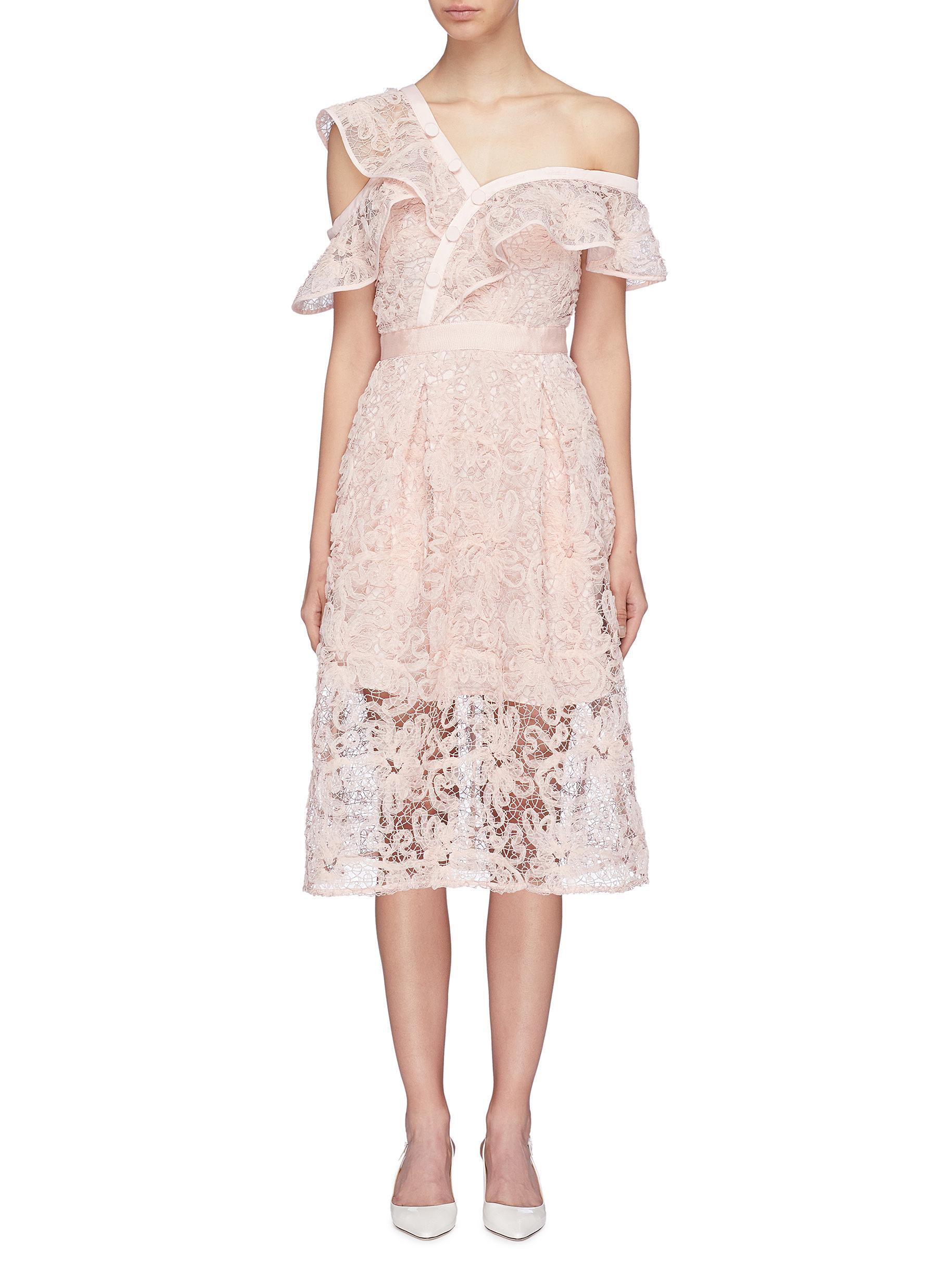 self portrait floral mesh lace frill midi dress