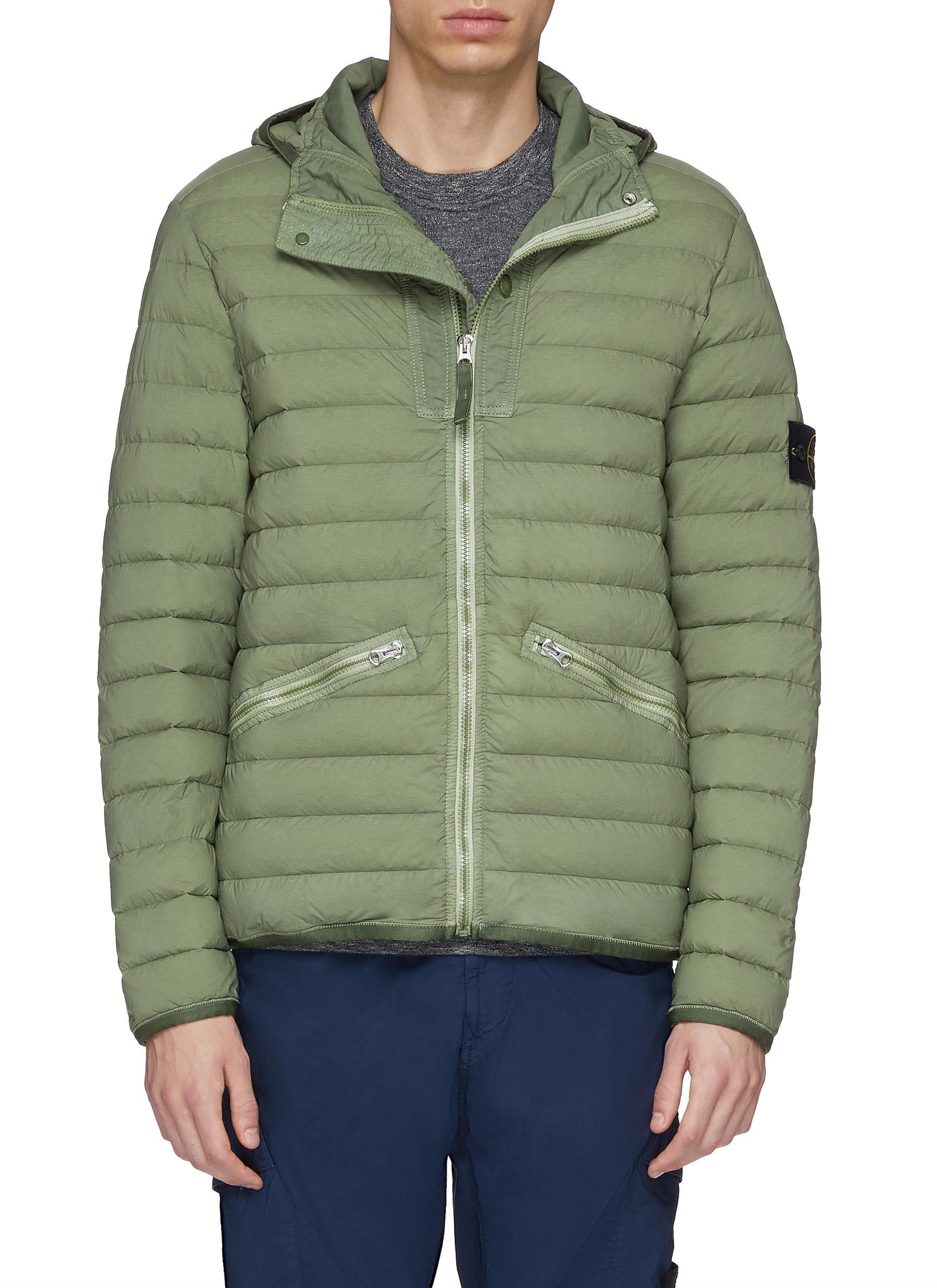 Stone Island Synthetic Hooded Loom Woven Down Chambers Stretch Nylon-tc Puffer  Jacket in Green for Men - Lyst