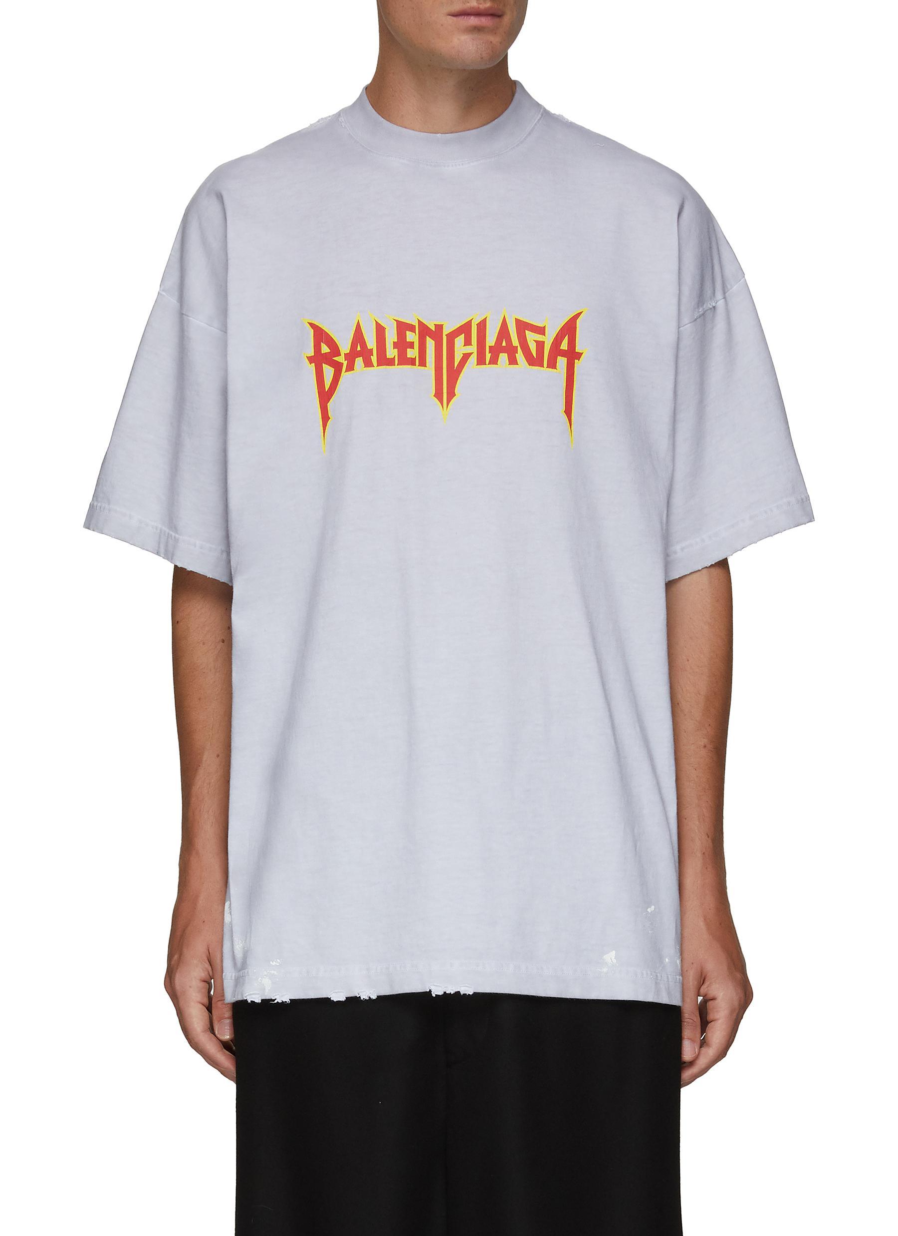 Balenciaga Vintage Metal Logo Cotton Crewneck T-shirt in White for 