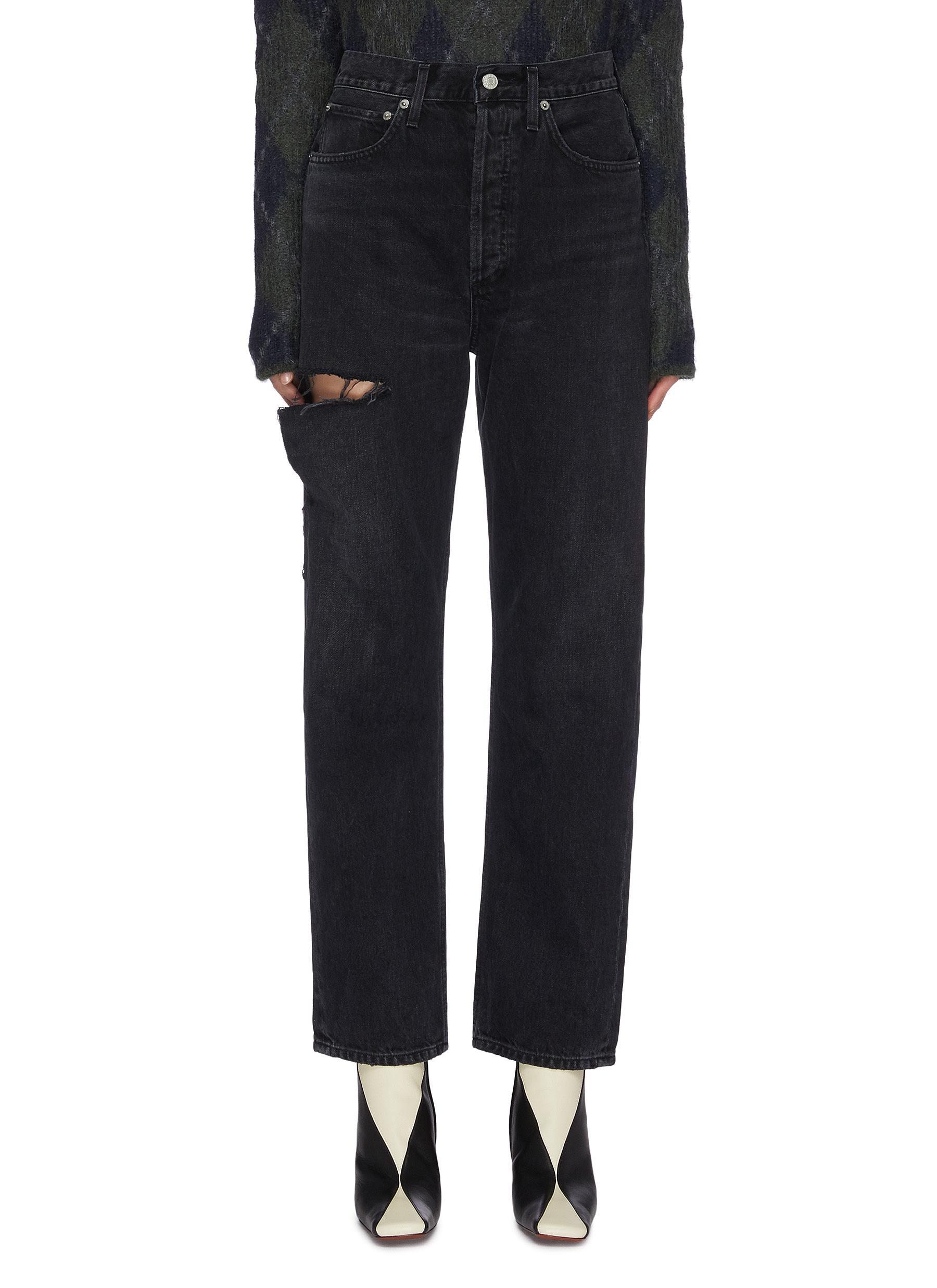 Agolde '90s' Ripped Thigh Straight Leg Jeans in Black | Lyst