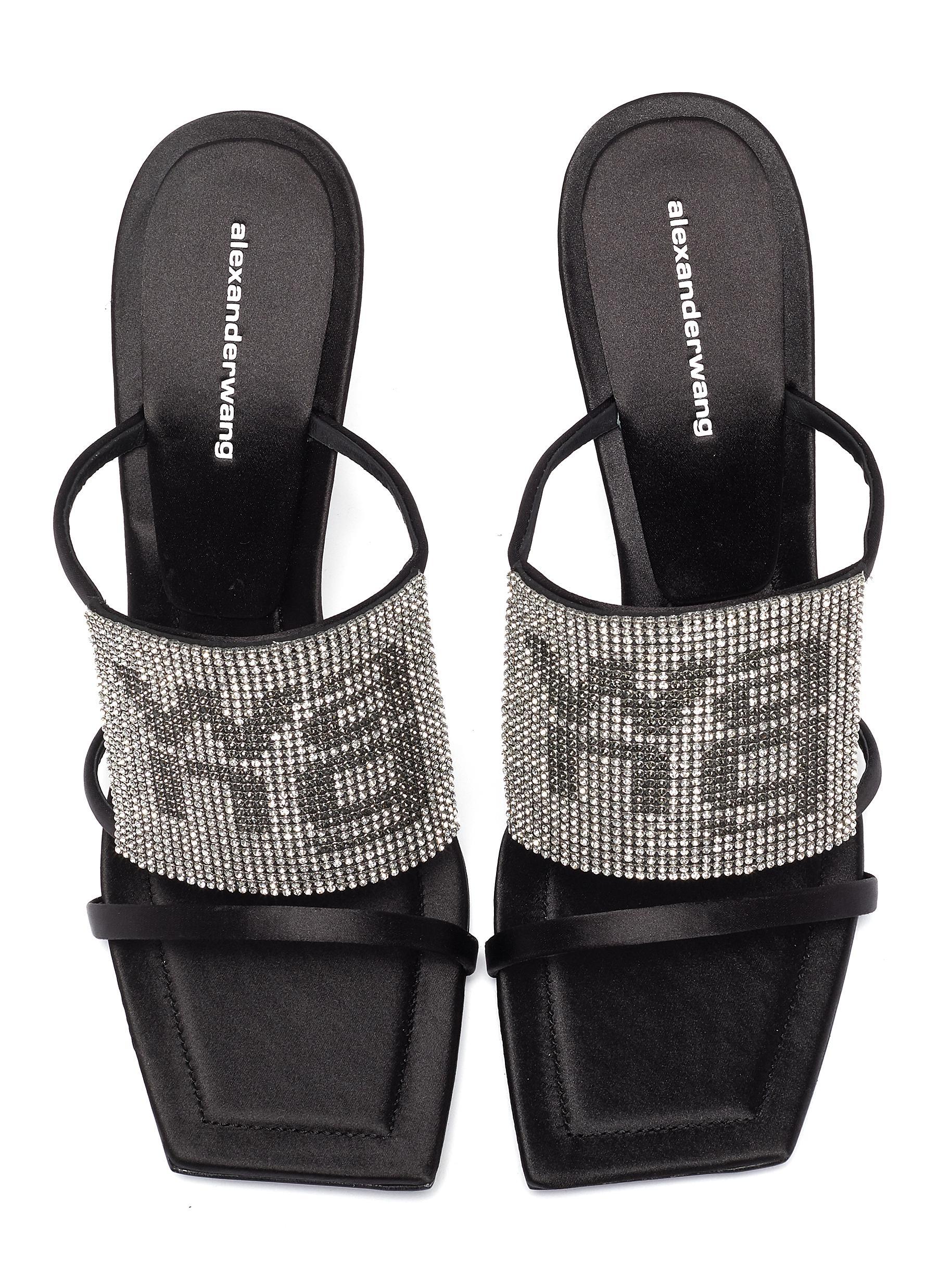 Alexander Wang Denim 'julie' Rhinestone Heel Sandals in Black - Lyst