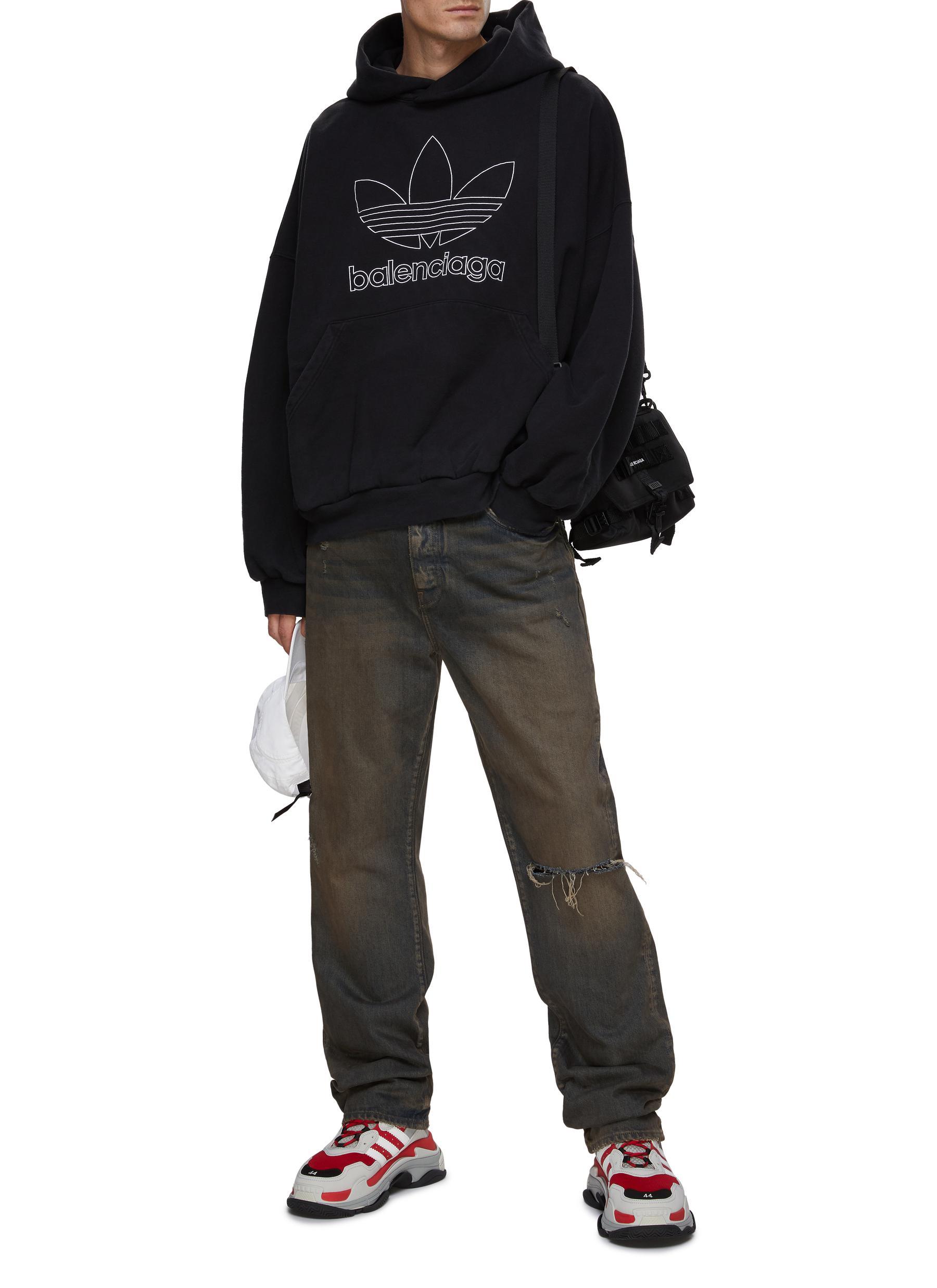 Balenciaga X Adidas Trefoil Logo Print Cotton Oversized Hoodie in Black for  Men | Lyst