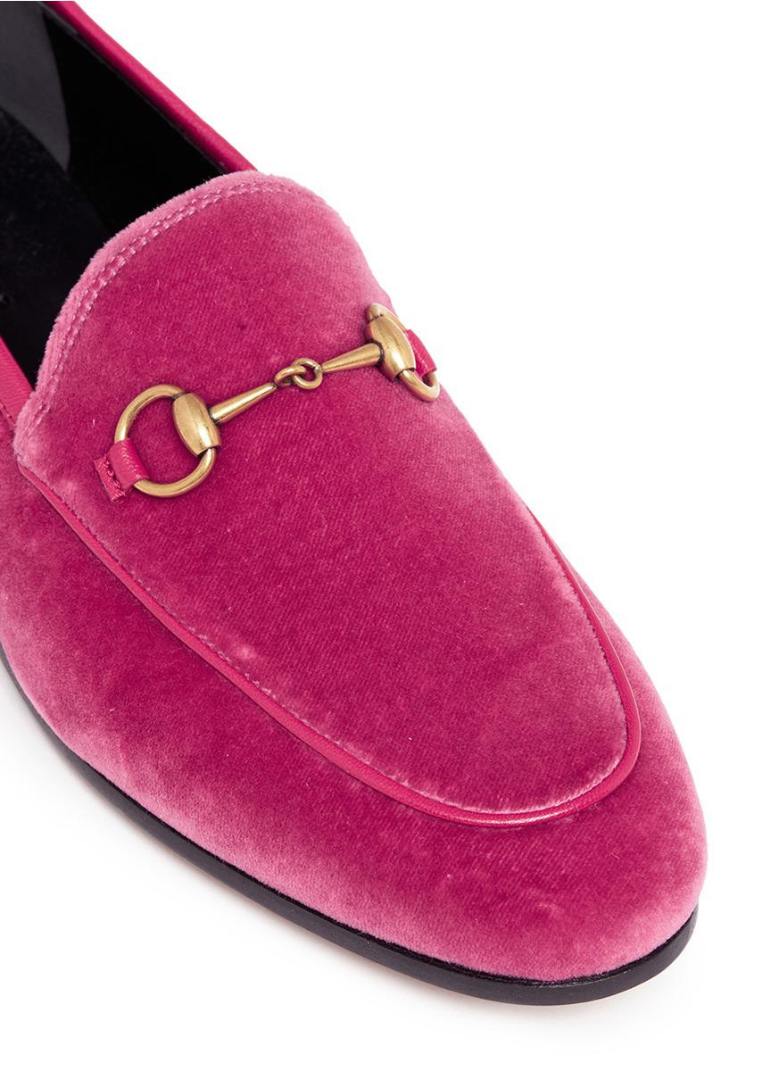 Gucci 'jordaan' Horsebit Velvet Loafers in Pink | Lyst