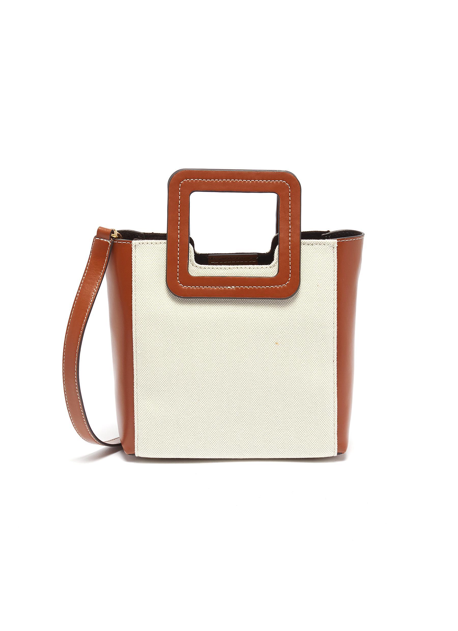 STAUD 'shirley' Mini Leather Handle Canvas Tote in Brown
