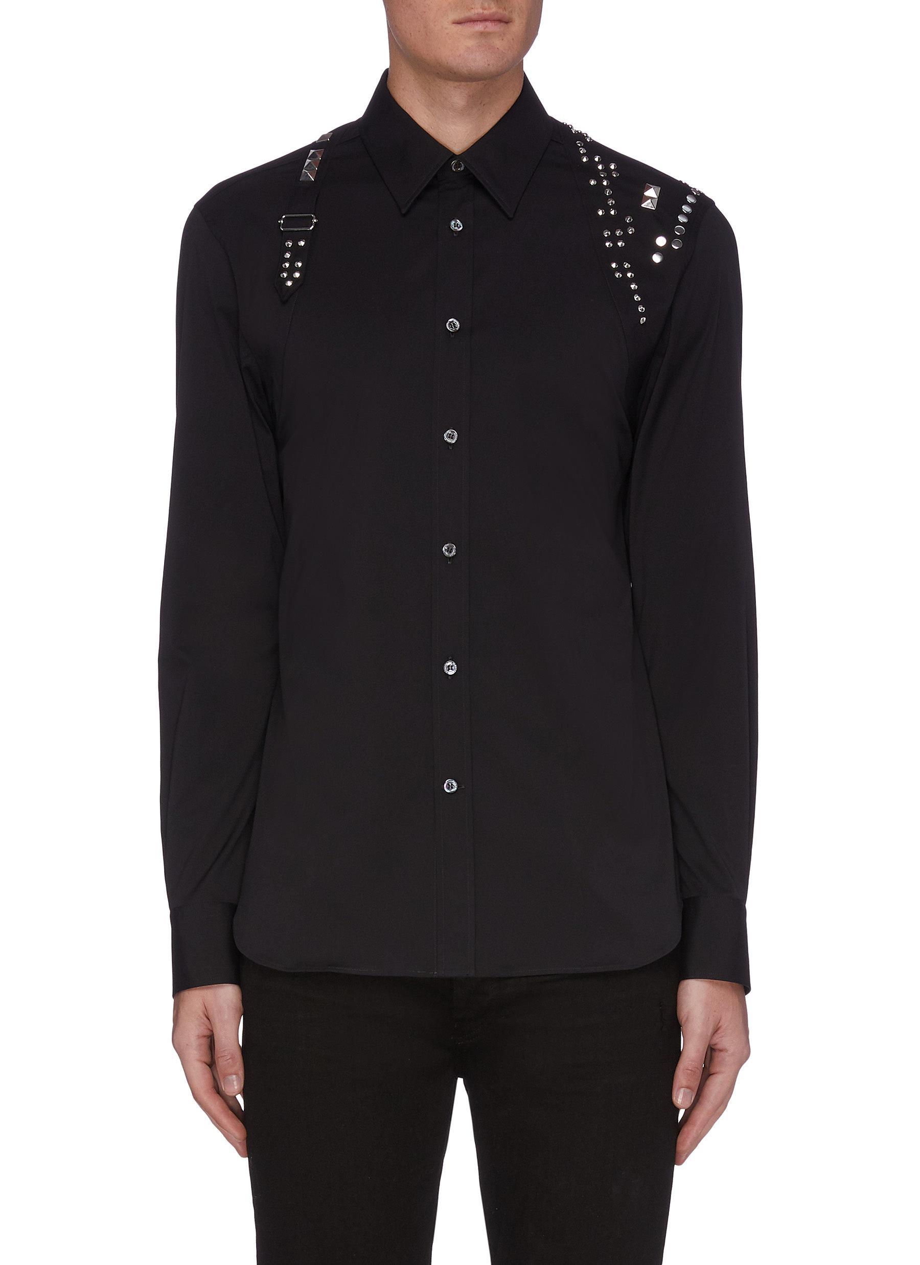 Alexander McQueen Cotton Harness Stud Embellished Shirt in Black for Men Lyst
