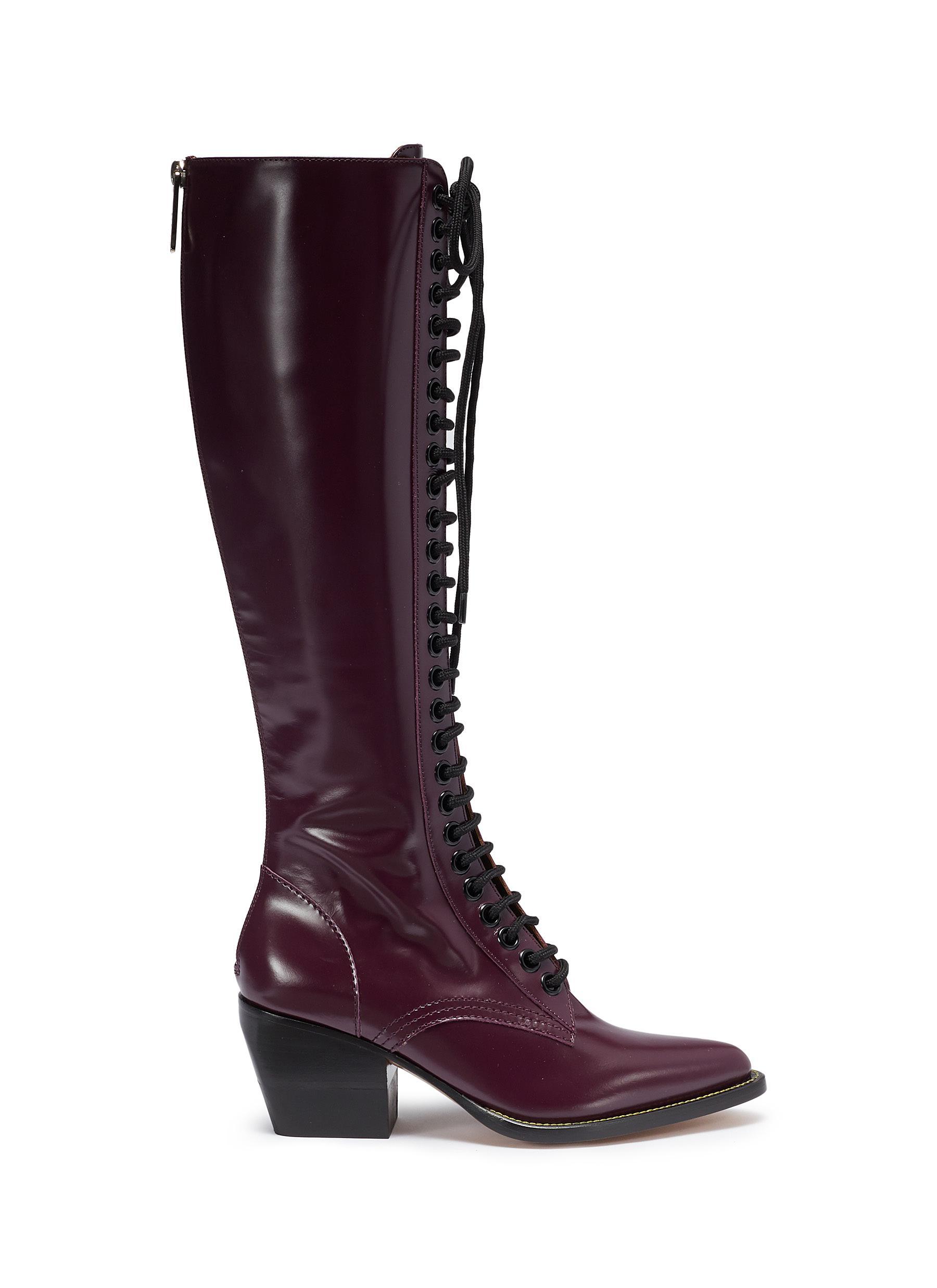 knee high leather boots lace up