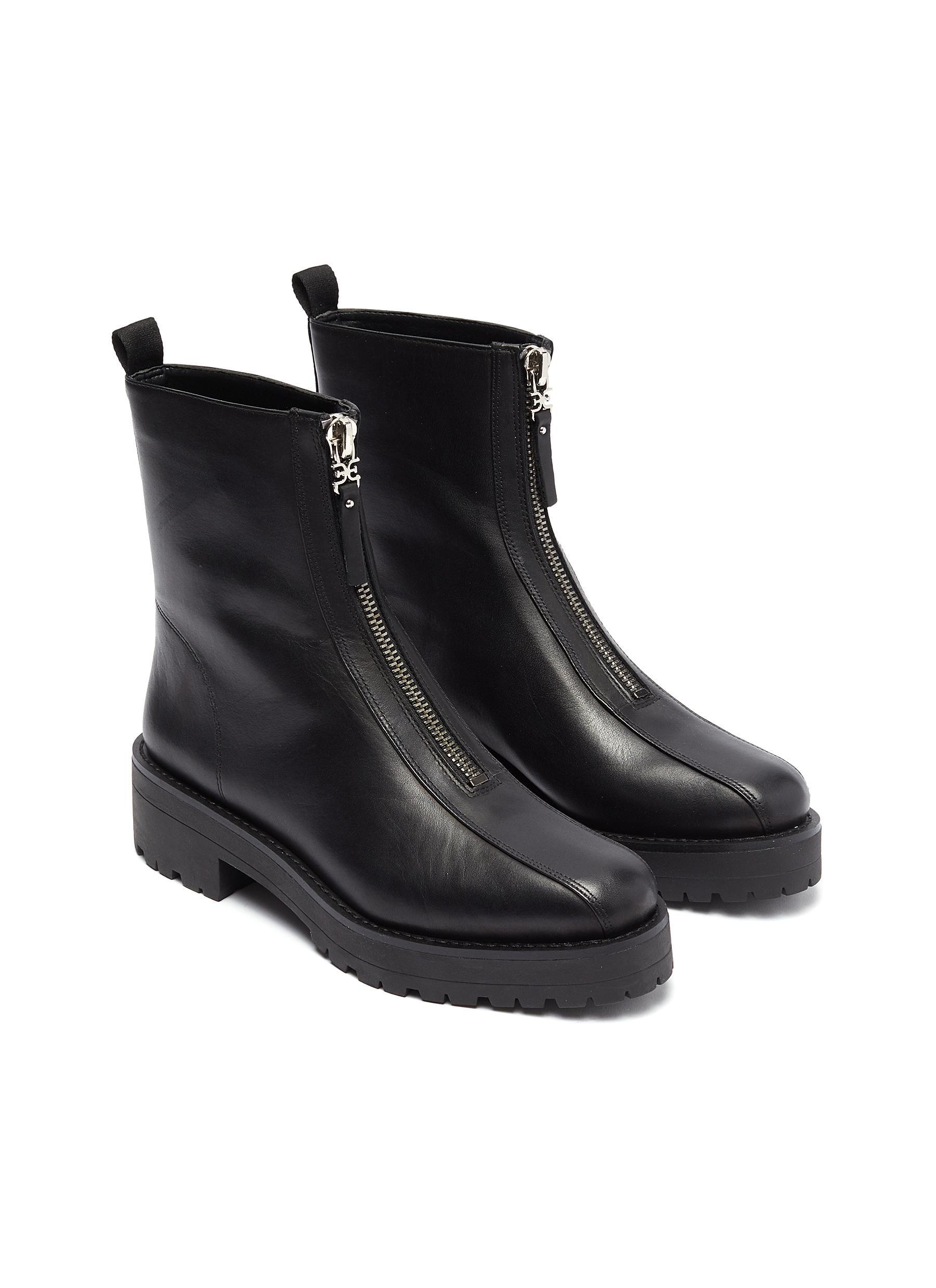 Sam Edelman 'jacquie' Zip Front Leather Combat Boots in Black | Lyst