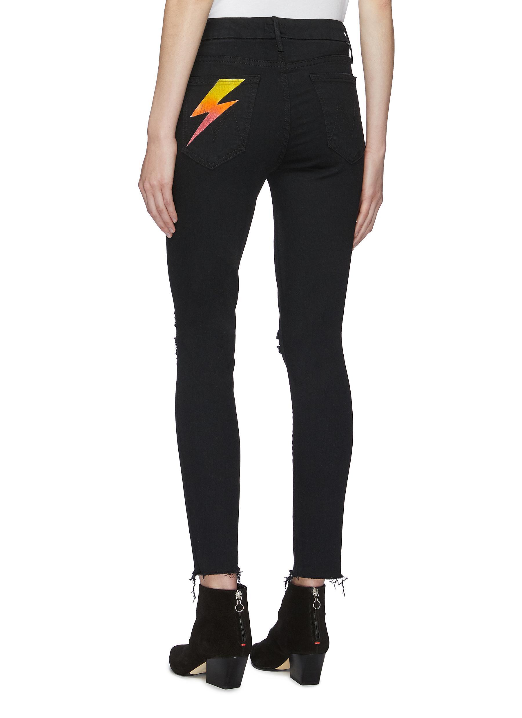 Mother Denim 'the Looker Ankle Fray' Lightning Bolt Print Skinny Jeans in  Black - Lyst