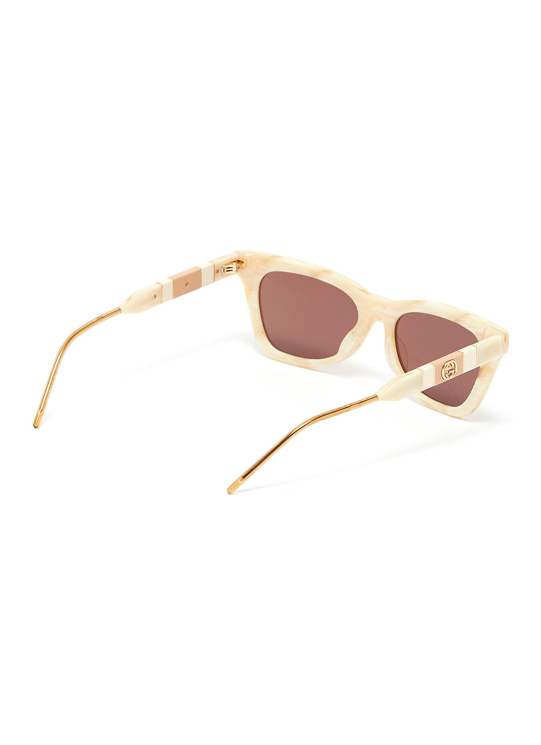 Gucci Marble Effect Acetate Frame Cat Eye Sunglasses in White | Lyst