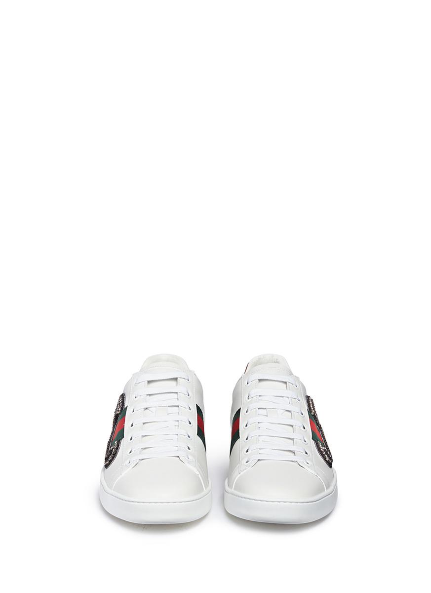 Gucci 'ace' Safety Pin Embellished Leather Sneakers | Lyst