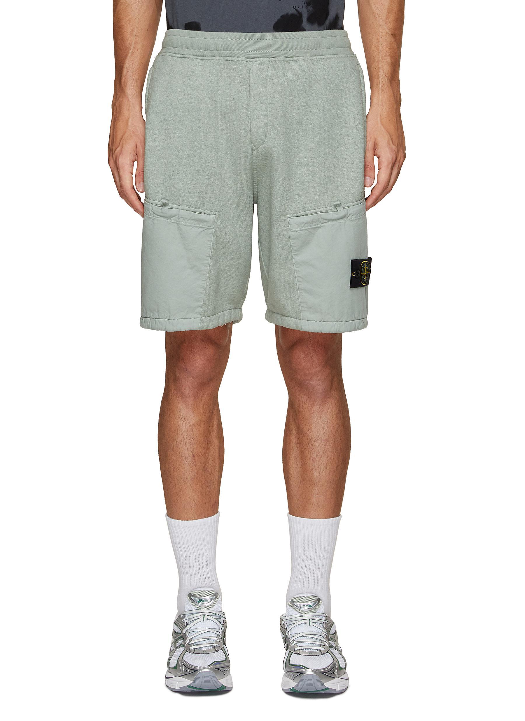 Stone Island Patch Pockets Fleece Shorts in Green for Men | Lyst