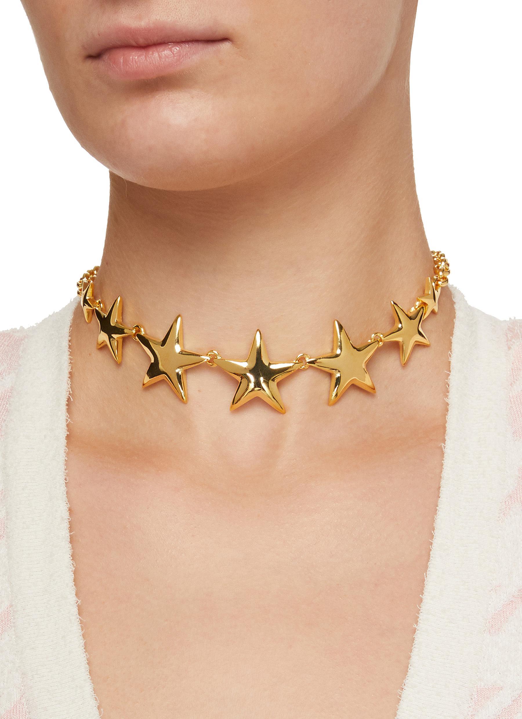 Kenneth Jay Lane Polished Gold Graduated Star Charm Round Chain Link  Necklace in Metallic | Lyst