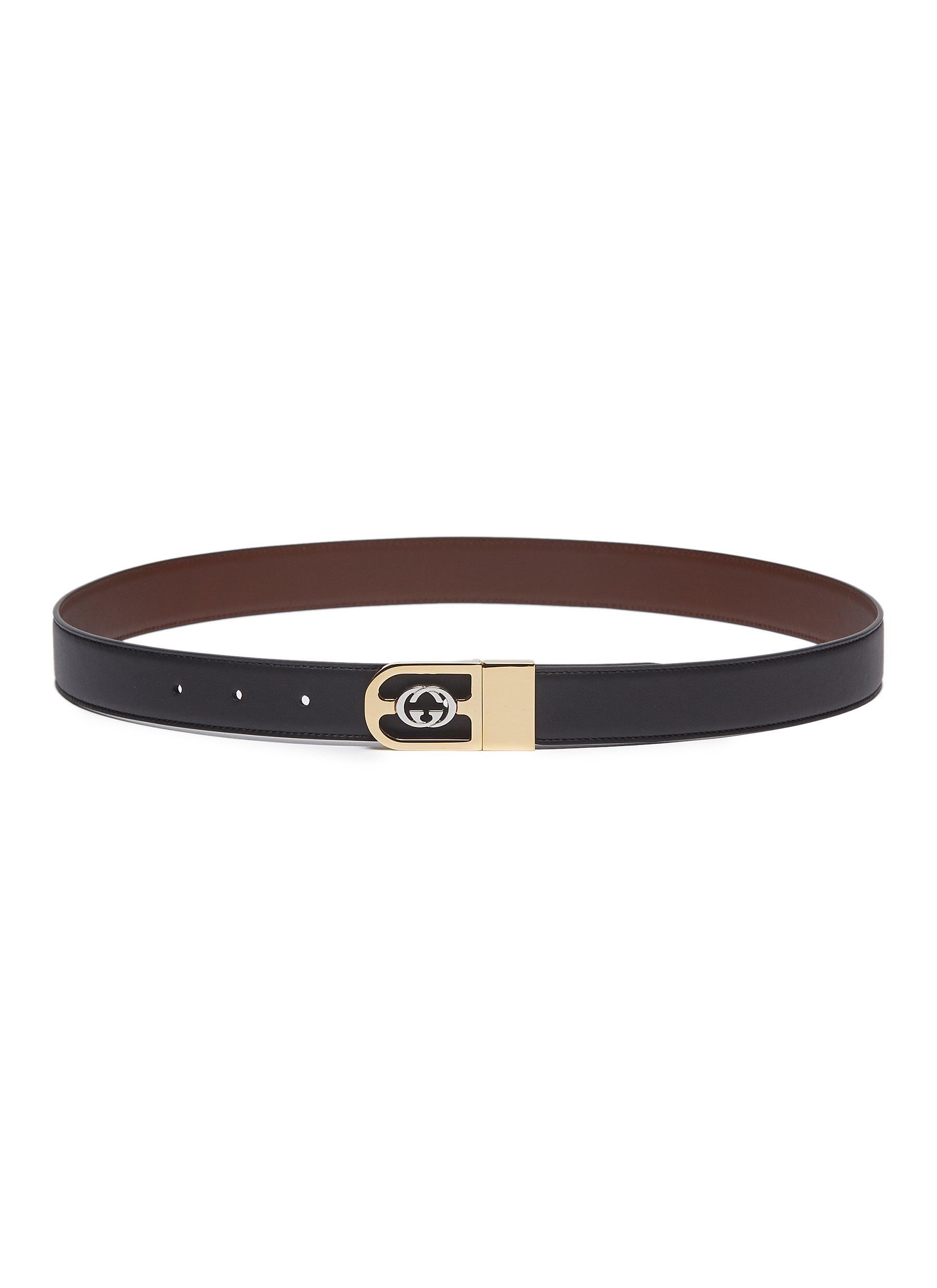 Gucci Reversible GG Logo Buckle Leather Belt in Black for Men - Lyst