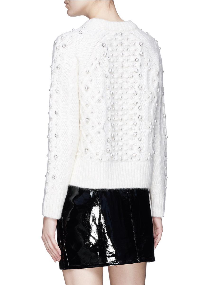 Faux Pearl Cable Knit Sweater 