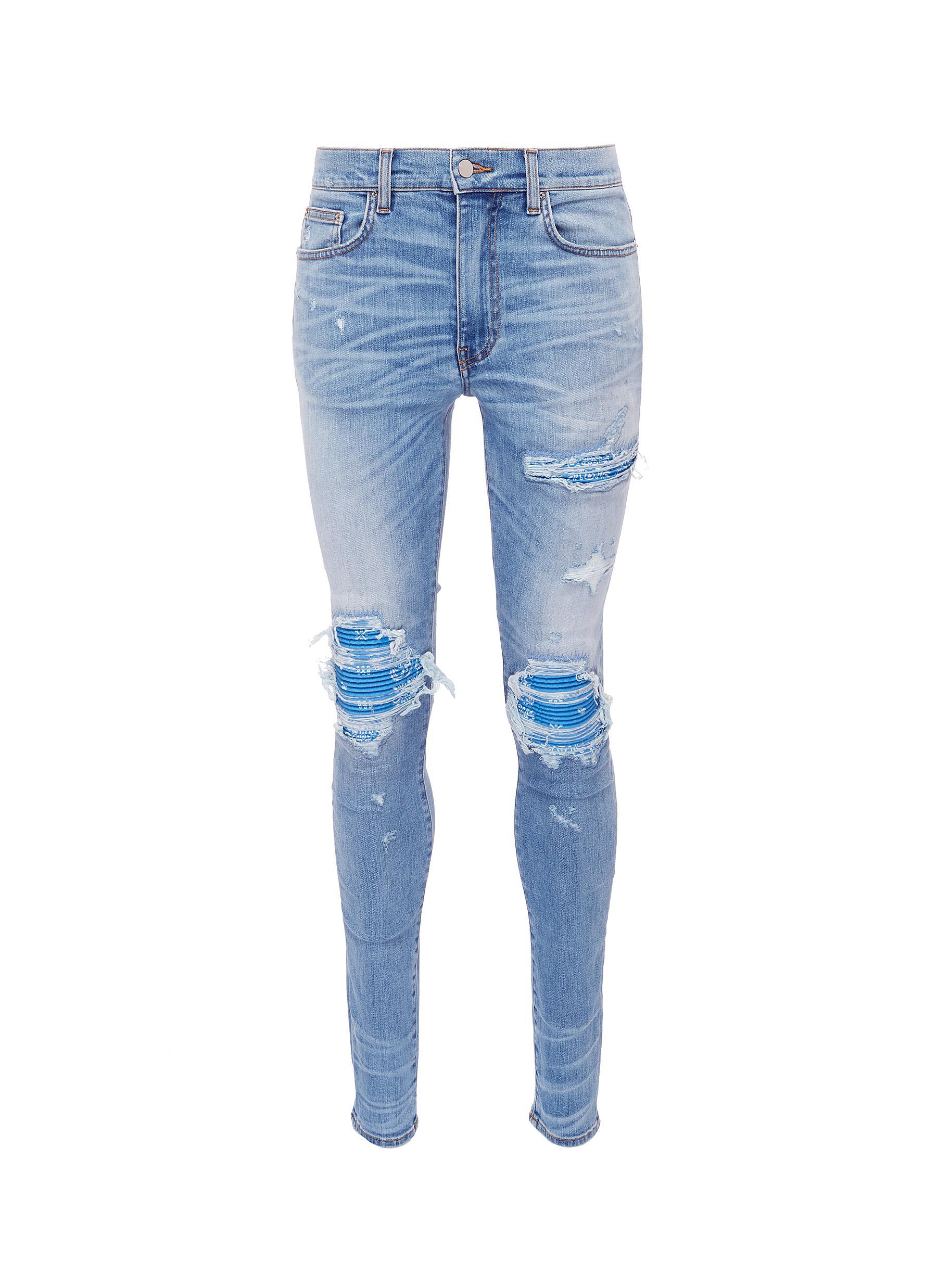 Amiri 'mx1' Bandana Patch Ripped Skinny Jeans in Blue for Men | Lyst