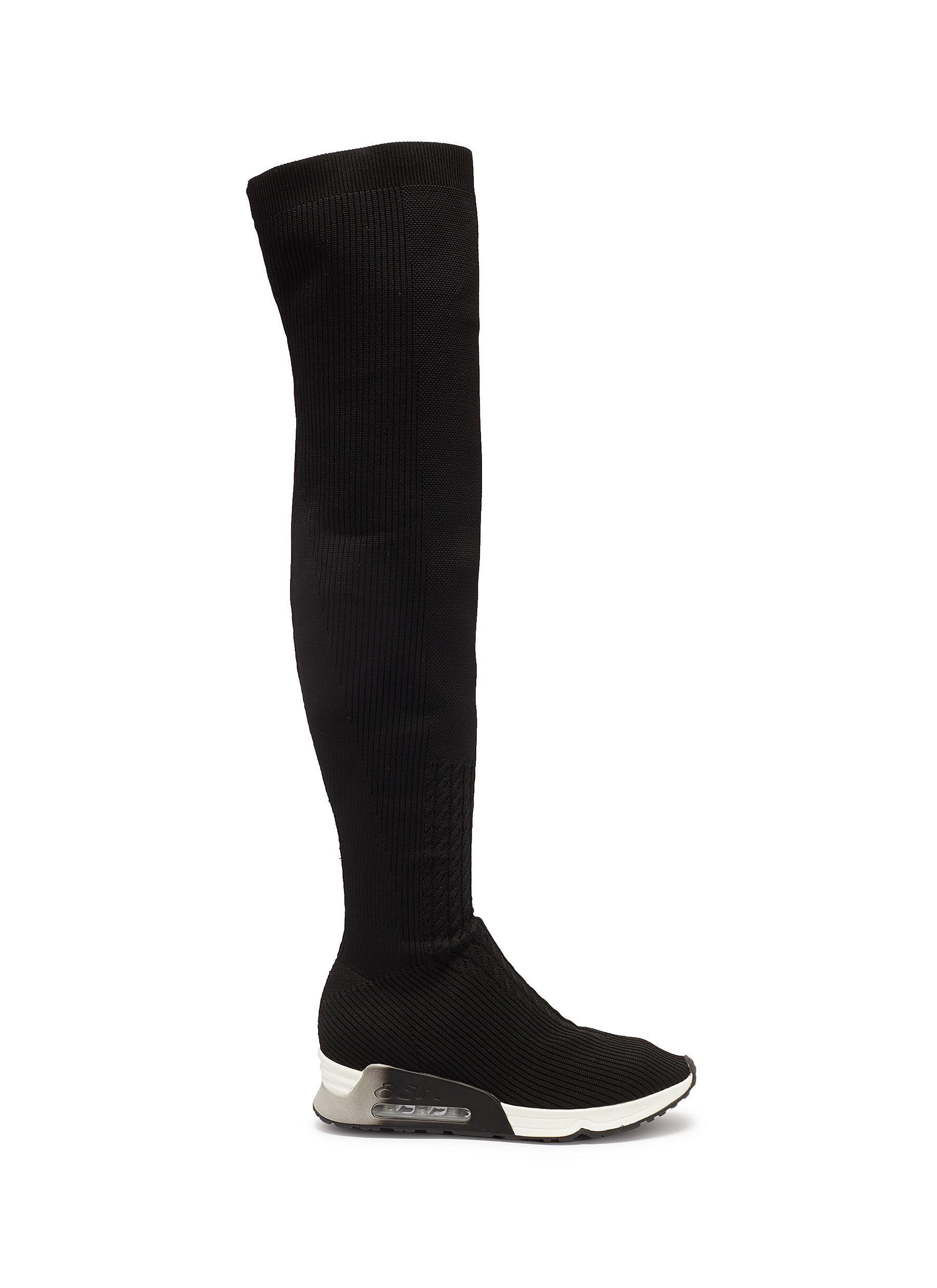 Ash 'lola' Thigh High Knit Sock Sneaker Boots in Black