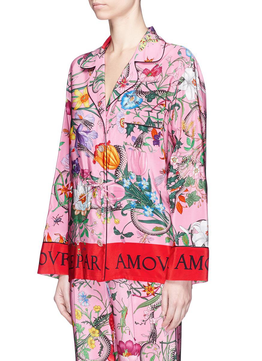 Gucci 'floral Snake' Print Silk Pyjama 