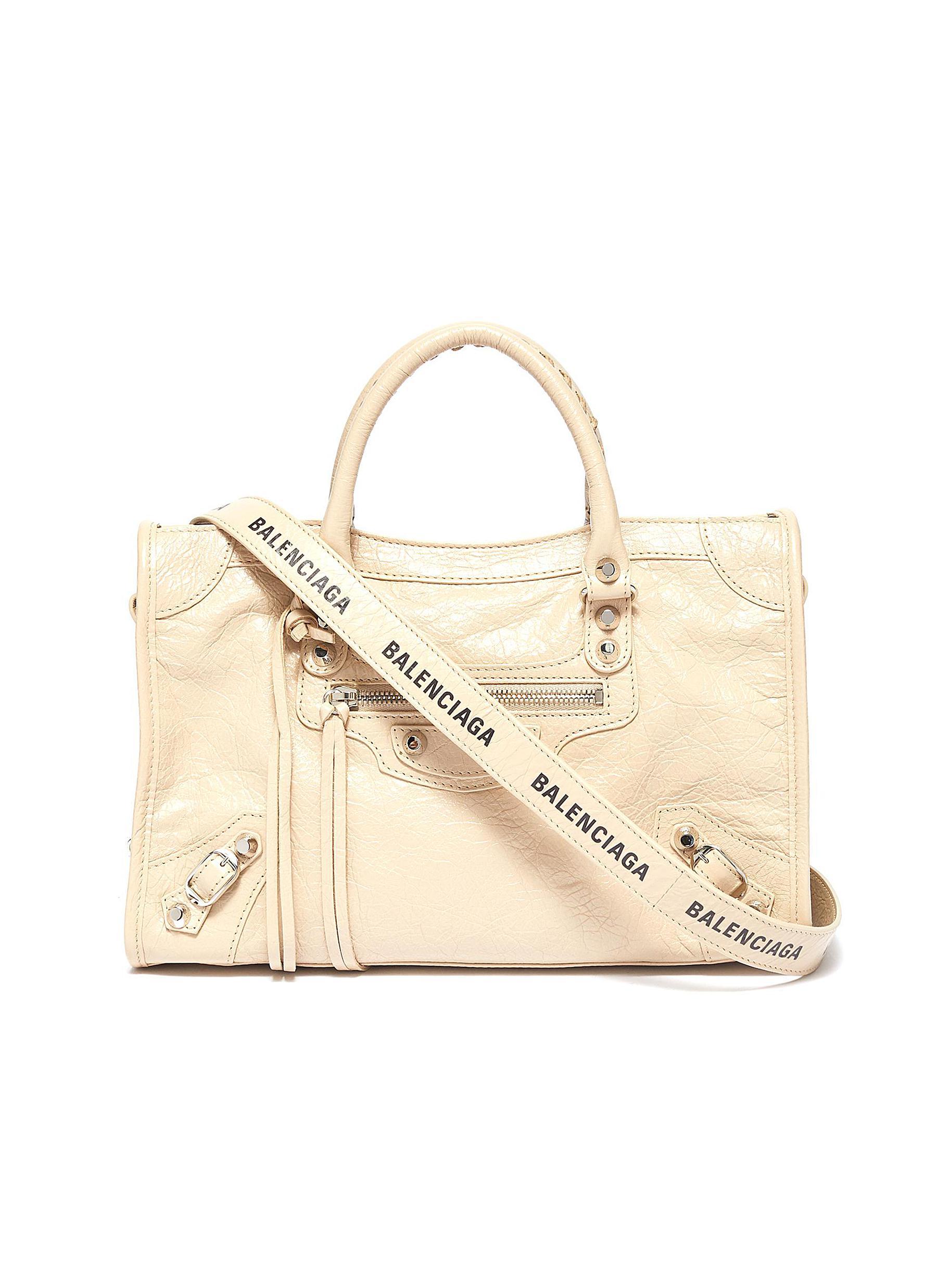 Balenciaga 'classic City' Logo Strap Small Leather Shoulder Bag in Light  Beige (Natural) | Lyst