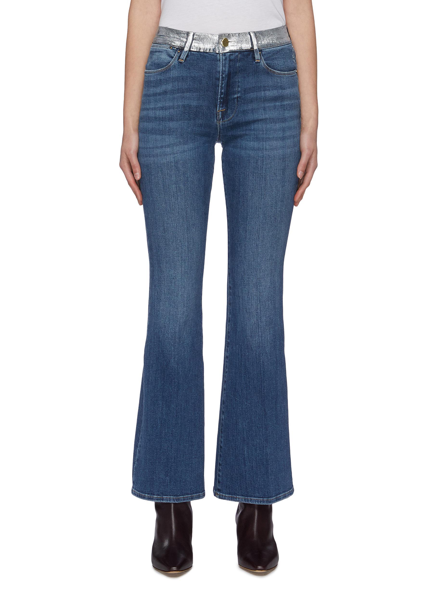 FRAME Denim 'le Pixie High Flare' Panel Waistband Jeans in Blue - Lyst