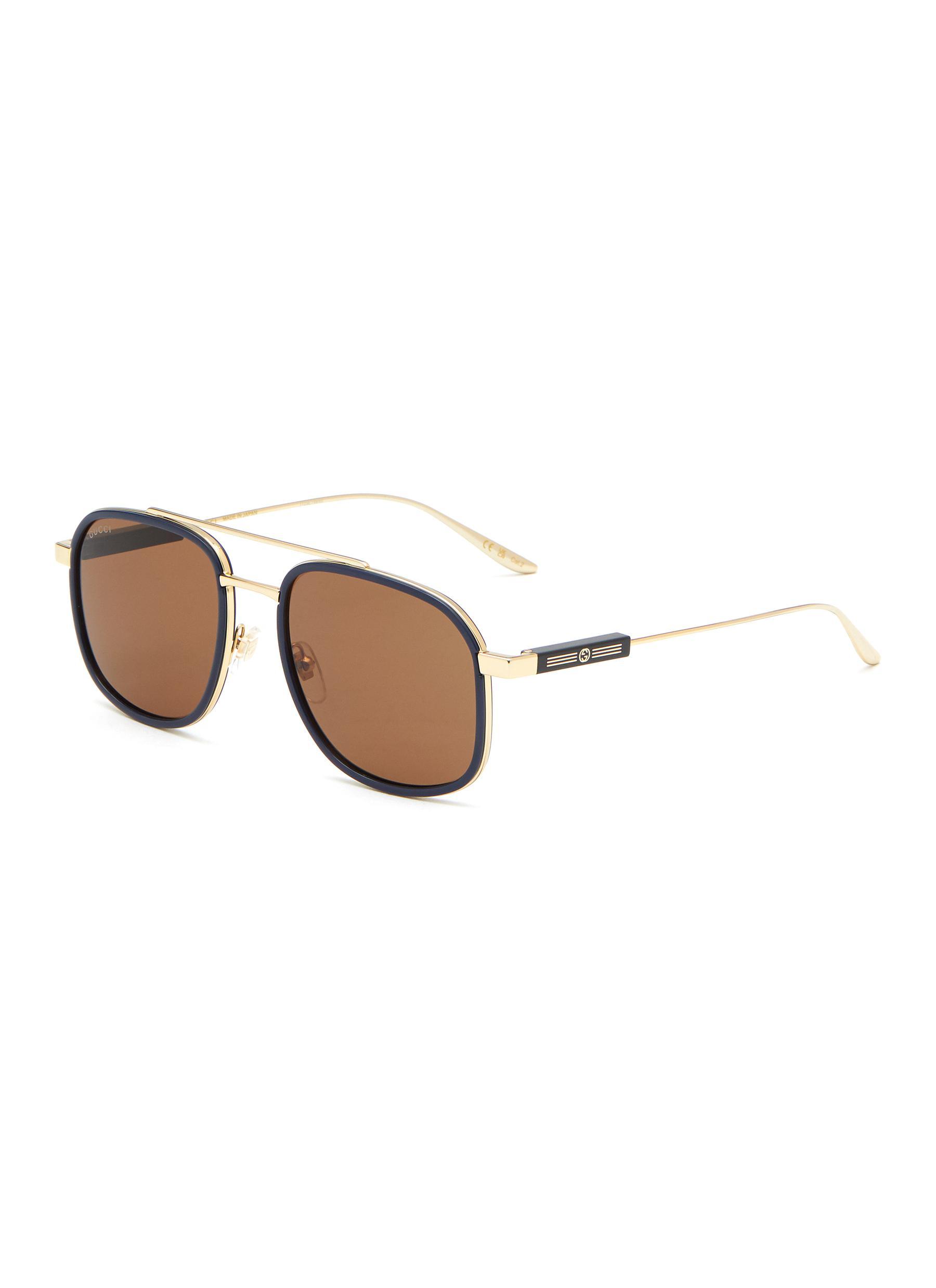 Gucci GG1310S Brown Lens Metal Aviator Sunglasses in White for Men | Lyst