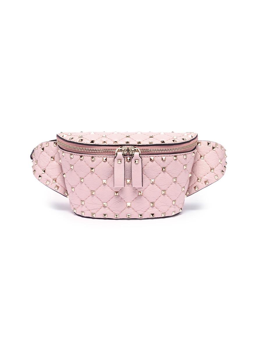 Valentino 'free Rockstud Spike' Leather Belt Bum Bag in Pink - Lyst