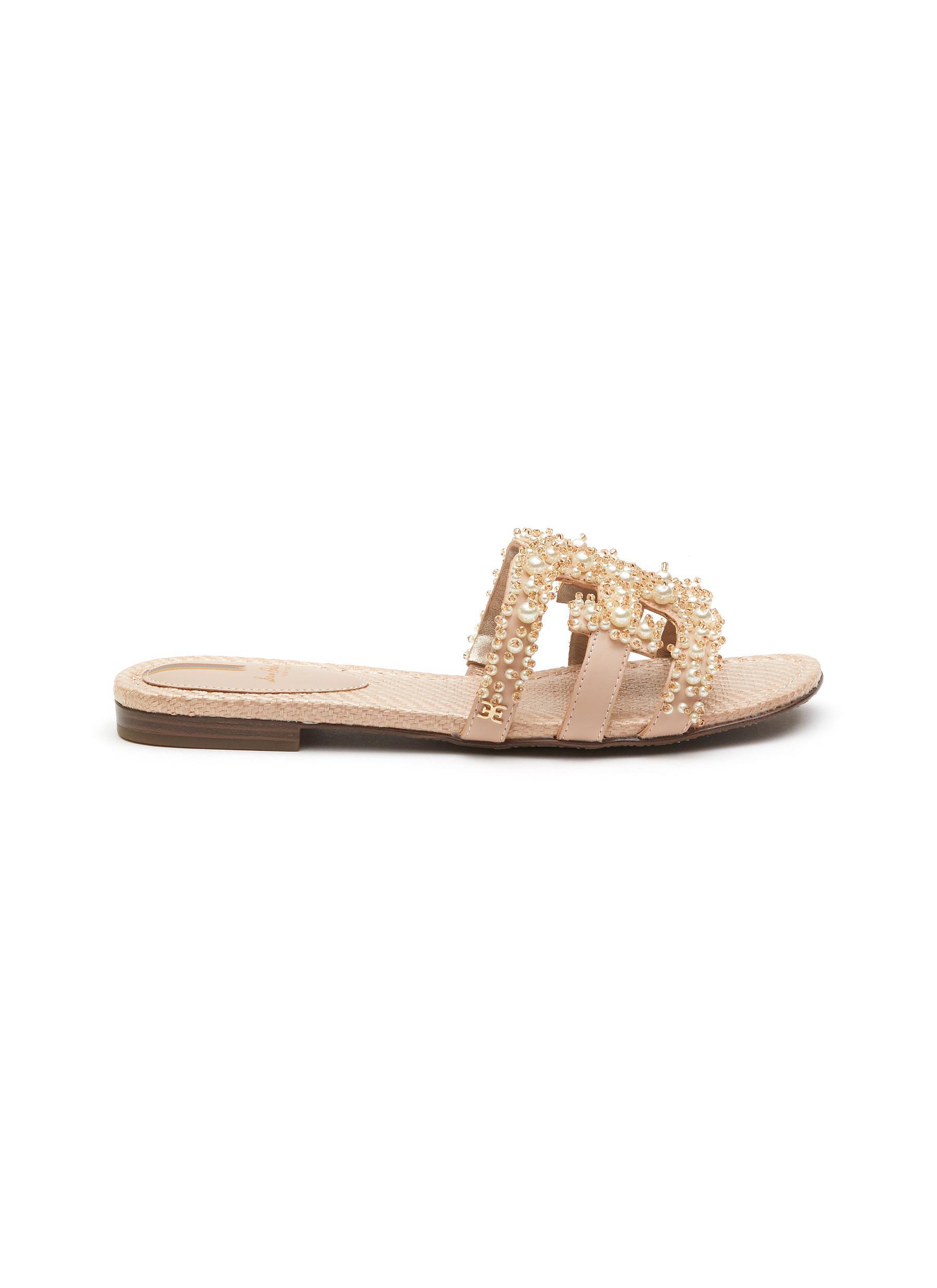 Sam Edelman 'bay Perla' Pearl Embellished Double E Leather Sandals in White  | Lyst