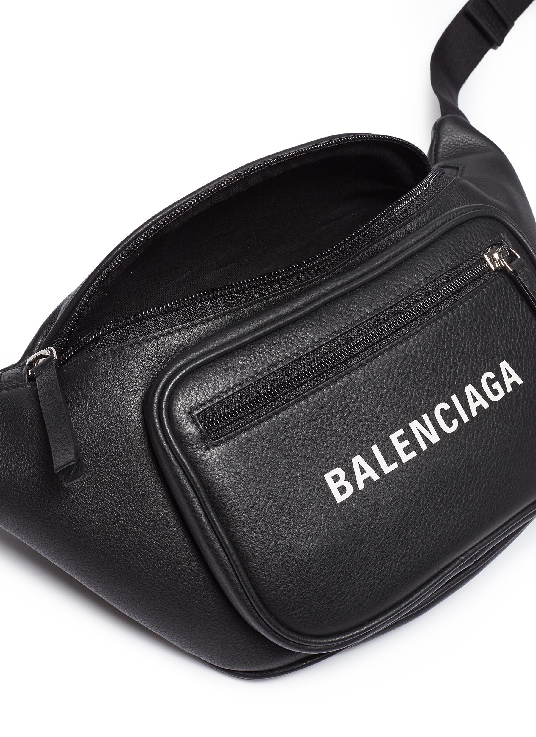 Balenciaga Logo-print Leather Belt Bag in Black for Men | Lyst