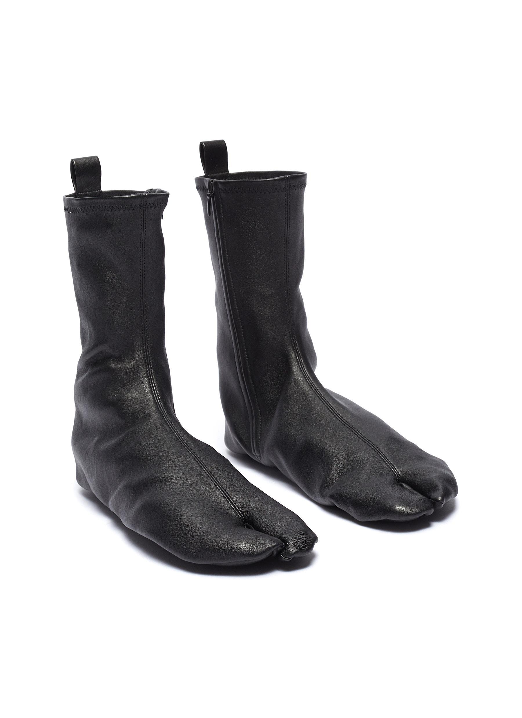 Jil Sander 'tabi' Leather Flat Ankle Sock Boots in Black | Lyst