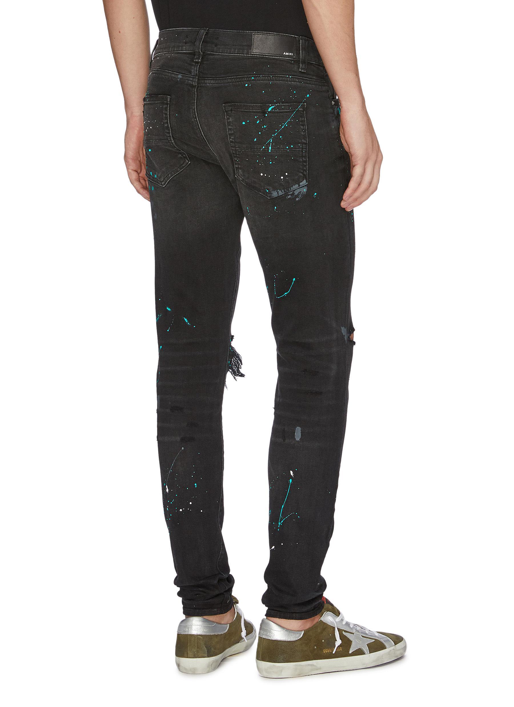 Amiri Denim 'graffiti' Paint Splatter Print Ripped Jeans in Black for